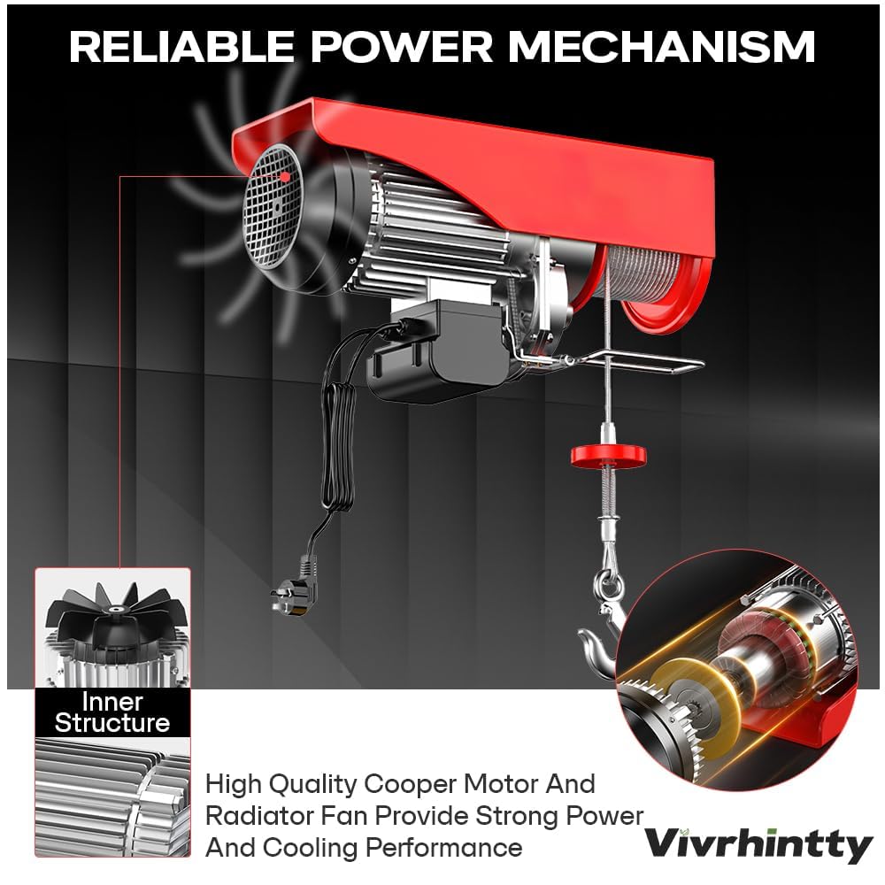 1320LBS Electric Hoist Winch with Remote Control - 110V Heavy Duty Lifting Equipment for Factory, Warehouse & Construction - Perfect for Overhead Lifting, Material Handling & Industrial Applications