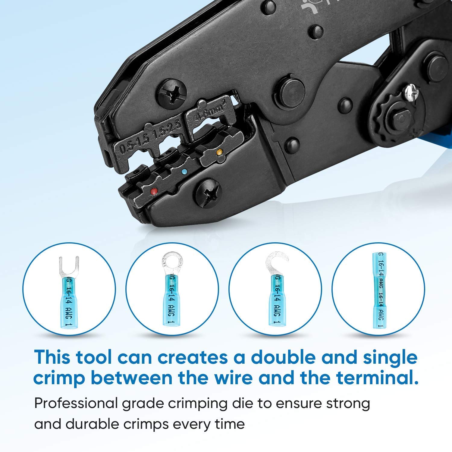 TICONN Ratcheting Crimping Tool Kit with 200PCS 22-18 AWG Heat Shrink Butt Connectors - Professional Electrical Wire Terminals for Automotive, Marine & Home Wiring Projects