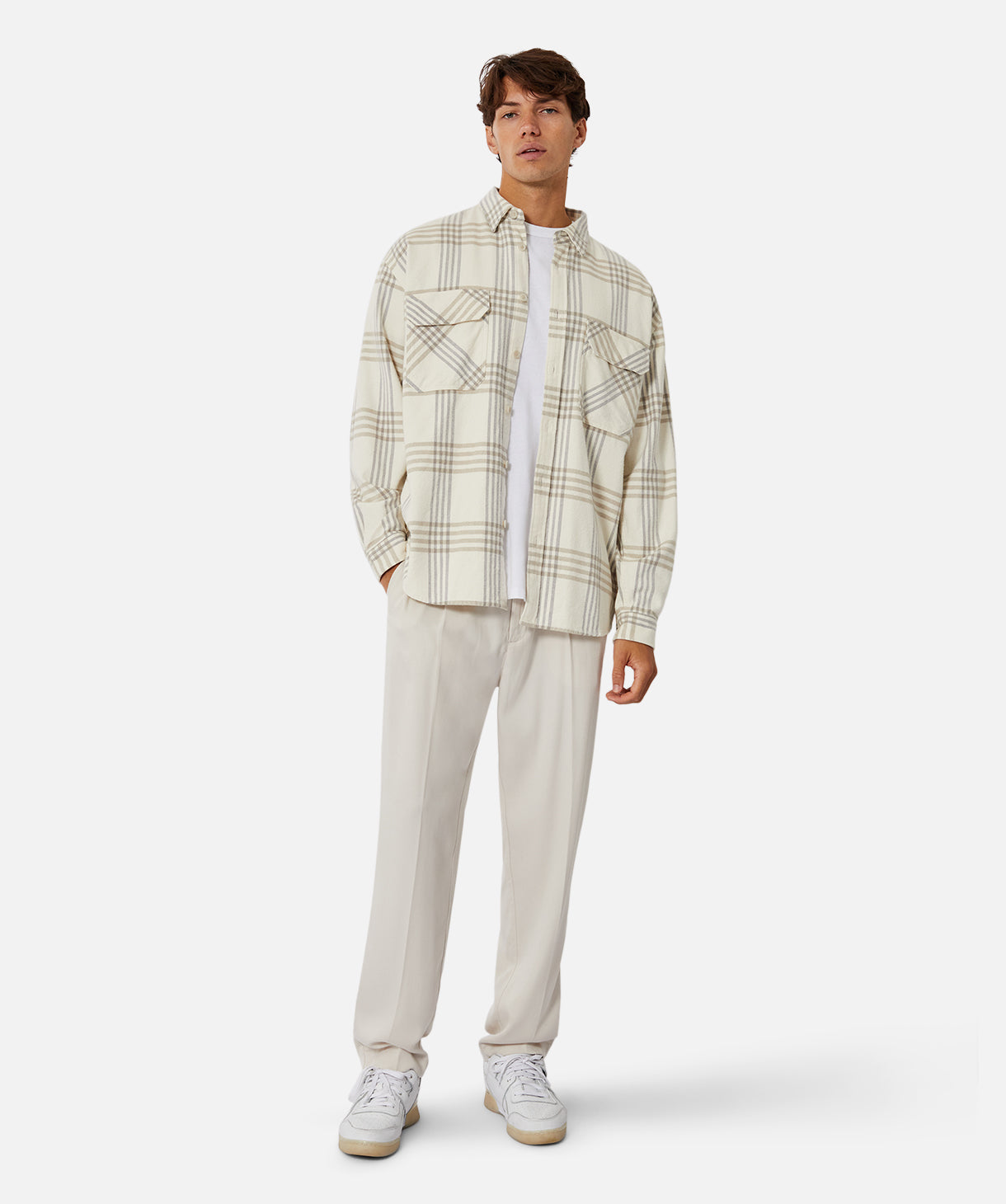 The Danville LS Shirt - Premium Cotton Long Sleeve Button-Up Shirt for Men in Cream Grey | Casual & Business Wear for Office, Dates & Outdoor Activities