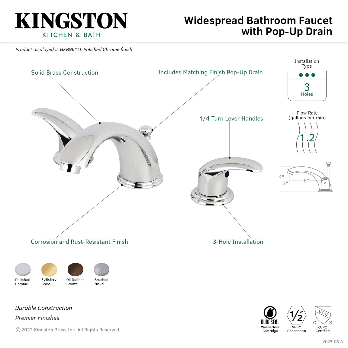 Kingston Brass GKB965LL Legacy 8-Inch Widespread Bathroom Faucet with Pop-Up Drain, Oil Rubbed Bronze Finish - Perfect for Modern Vanities and Luxury Bathroom Renovations