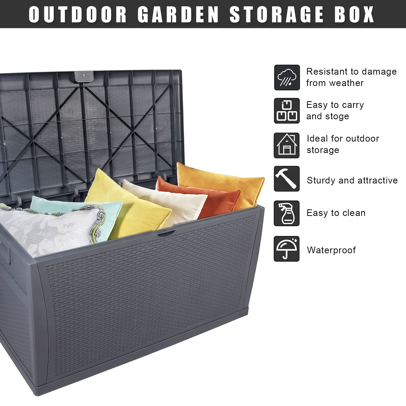 **Lockable 120 Gallon (460L) Waterproof Outdoor Storage Deck Box - Patio Garden Plastic Bench Seat with Lid, Grey - Perfect for Backyard, Deck, and Poolside Storage**