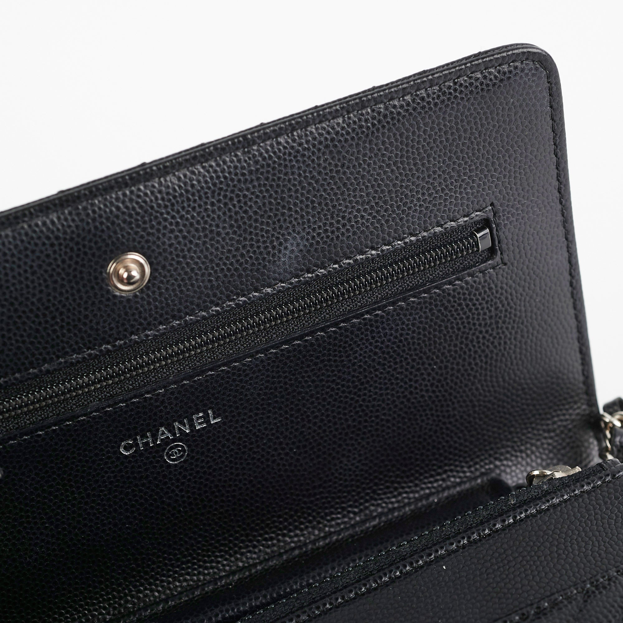 Chanel Caviar Leather Wallet on Chain WOC Chevron Quilted Crossbody Bag Black - Perfect for Evening Out & Daily Essentials