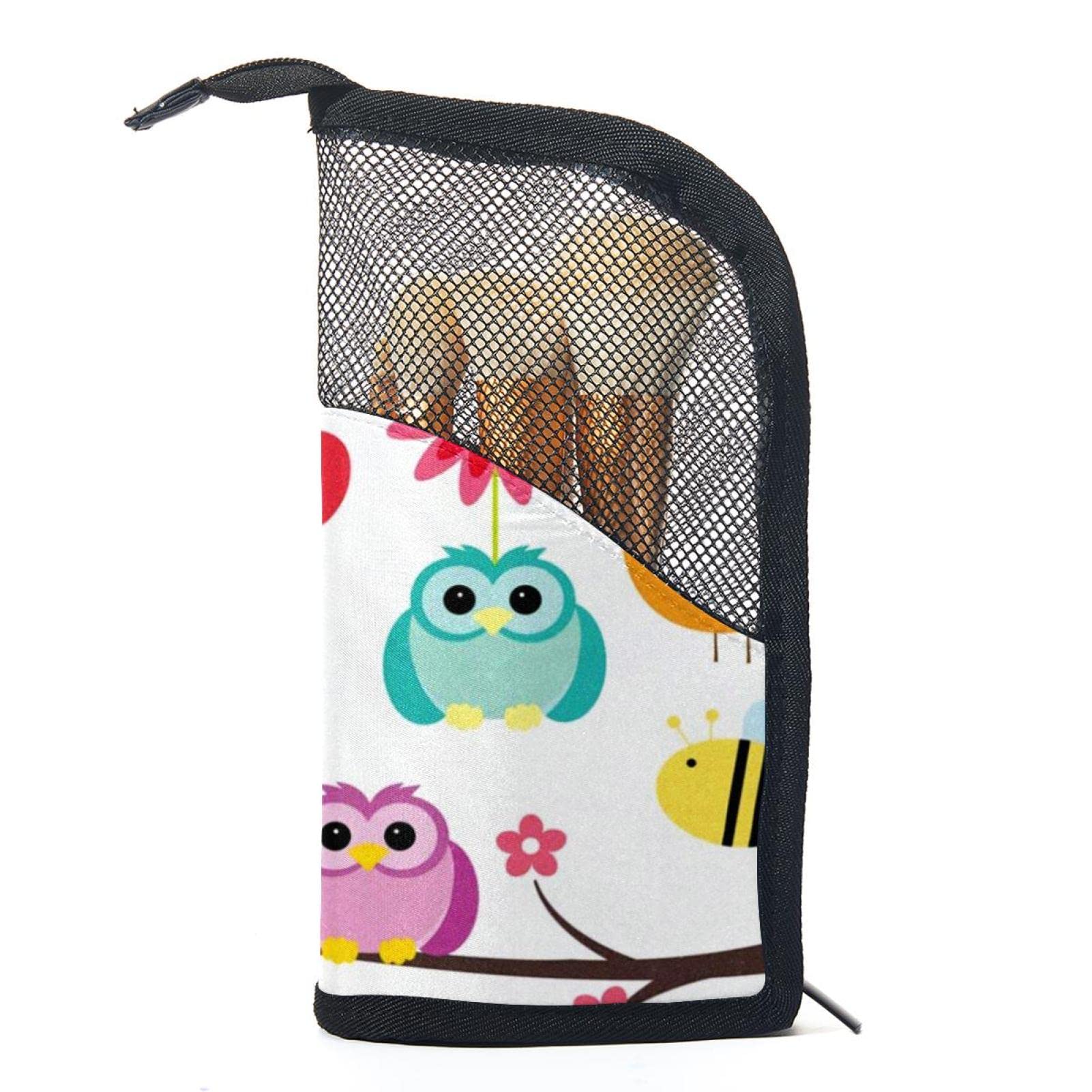 12-Piece Makeup Brush Organizer Bag - Portable Cartoon Owl Floral Design Brush Holder Case for Travel & Home Storage | Perfect for Makeup Artists & Beauty Enthusiasts