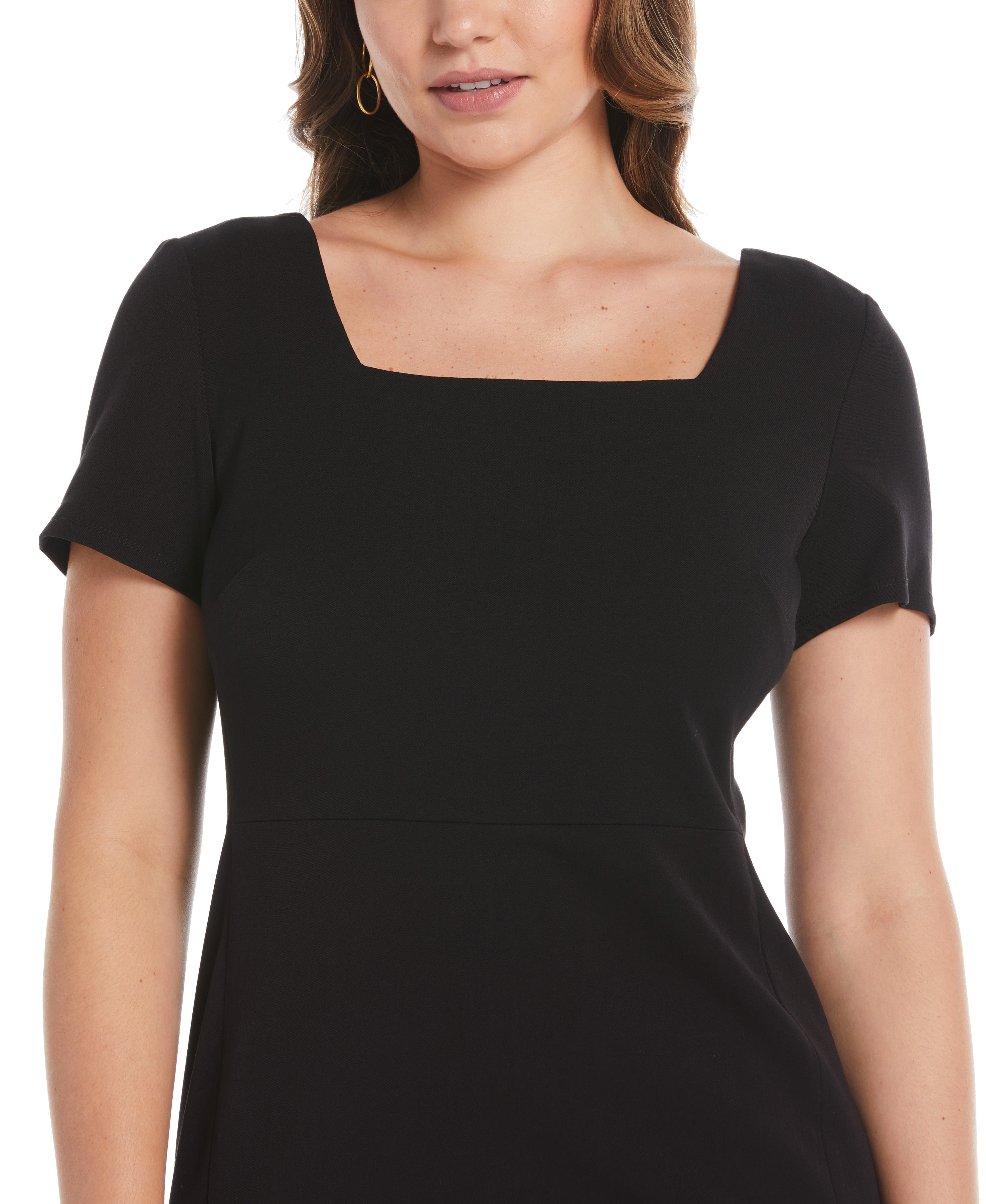 Plus Size Gabardine Square Neck Dress for Women - Elegant Office & Party Wear - Comfortable Stretch Fabric for Work & Special Occasions