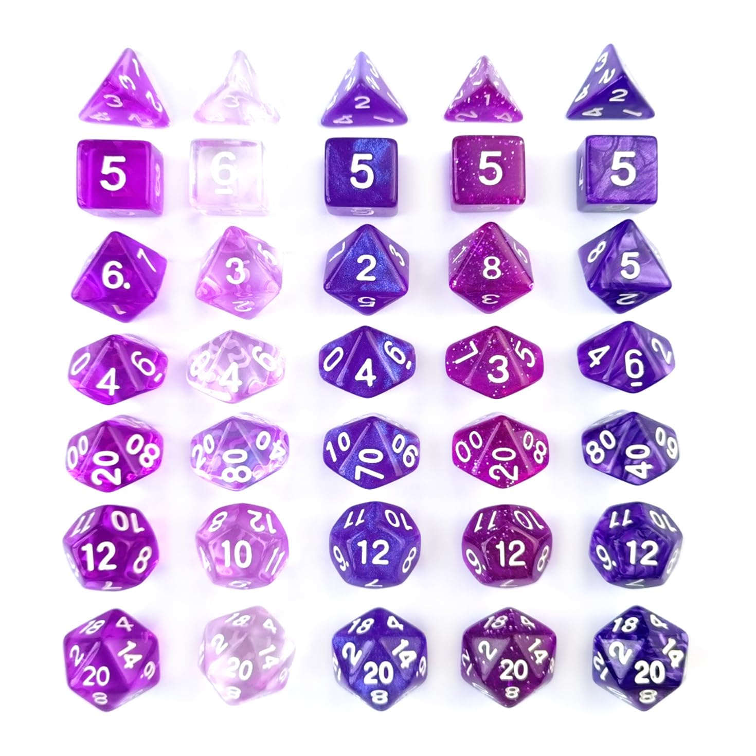 Bescon 35-Piece Polyhedral RPG Dice Set in Amethyst Purple - Complete DND Dice Collection for Dungeons & Dragons, Pathfinder & Tabletop Roleplaying Games | Perfect for Game Nights, Character Creation & Fantasy Adventures