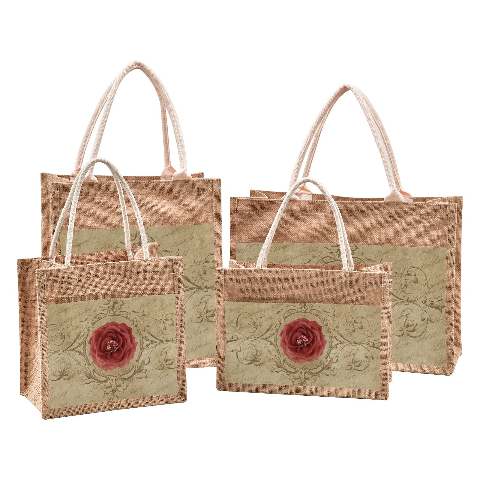 Linqin Rose Jute Tote Bag - Waterproof Eco-Friendly Grocery Shopping Bag with Sturdy Handles for Women | Perfect for Beach, Travel, Wedding & Daily Use