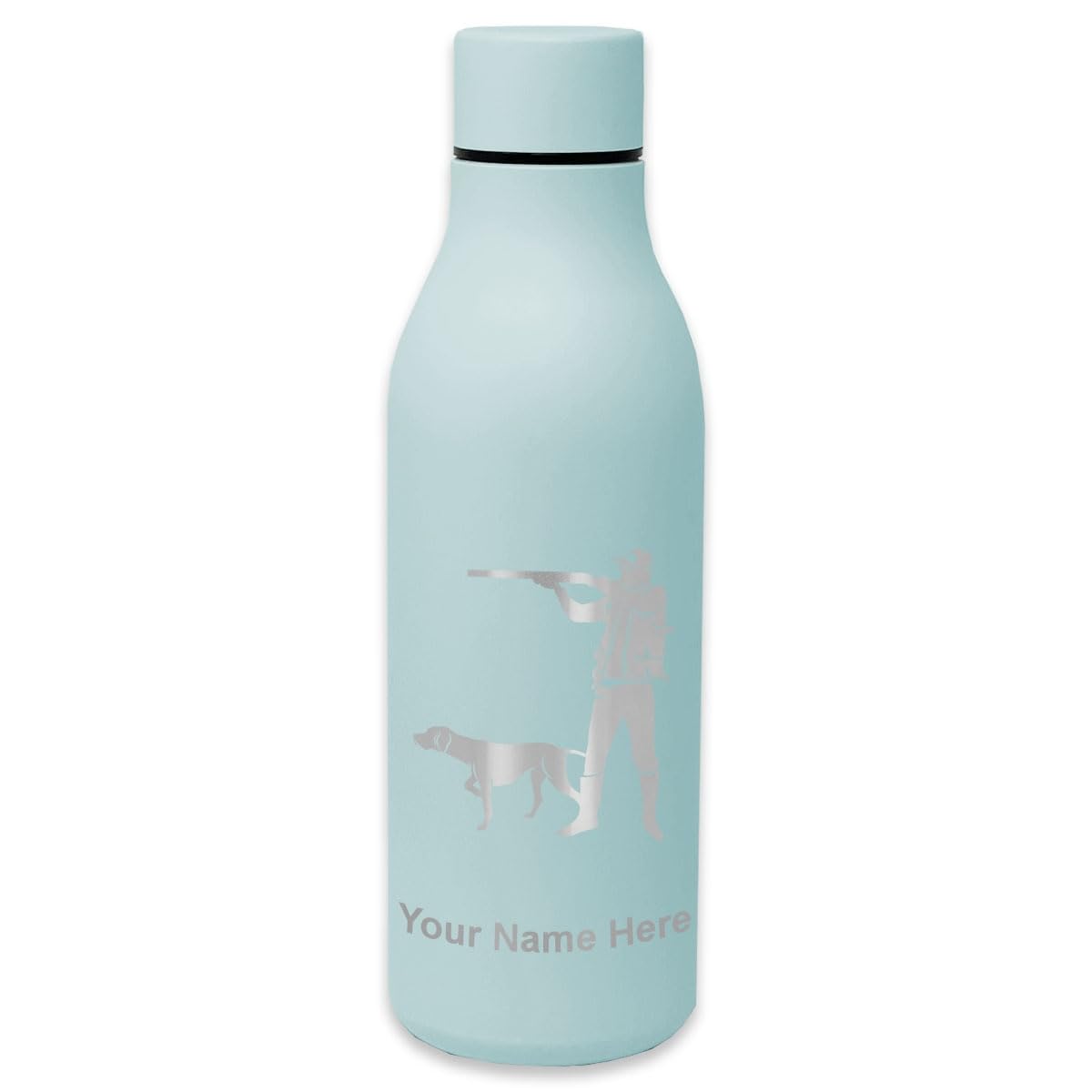Personalized Engraved Double Wall Stainless Steel Water Bottle - Hunter with Dog Design, 20oz Vacuum Insulated Thermos for Hiking, Camping & Outdoor Adventures