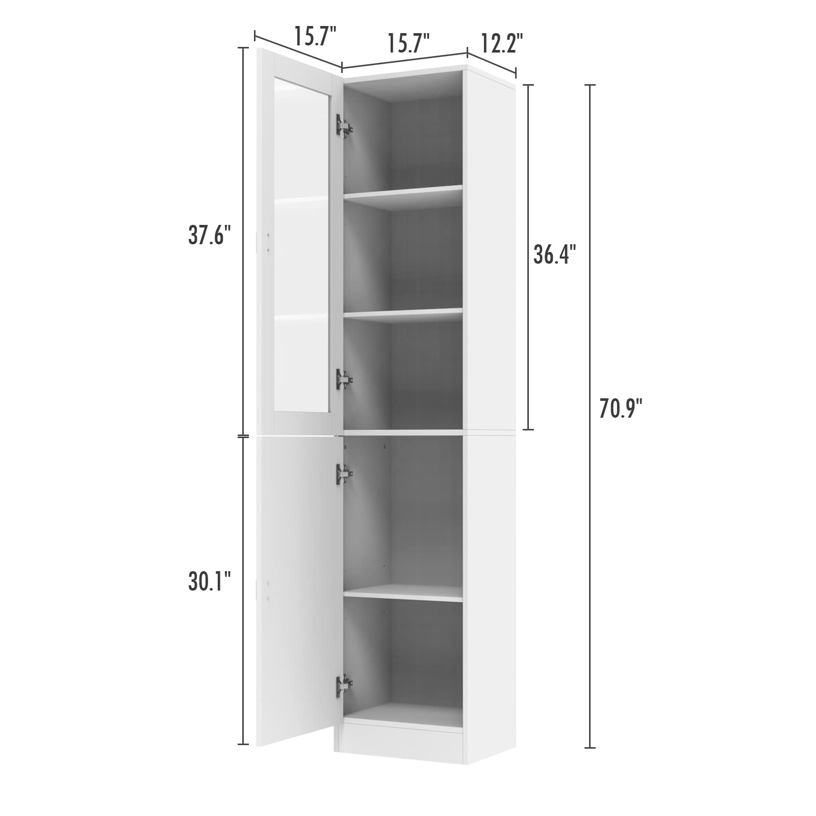 AIEGLE 5-Tier Tall Bookcase with Glass Doors - Modern Bookshelf for Home Office, Library & Living Room - White Storage Cabinet with Adjustable Shelves (15.7