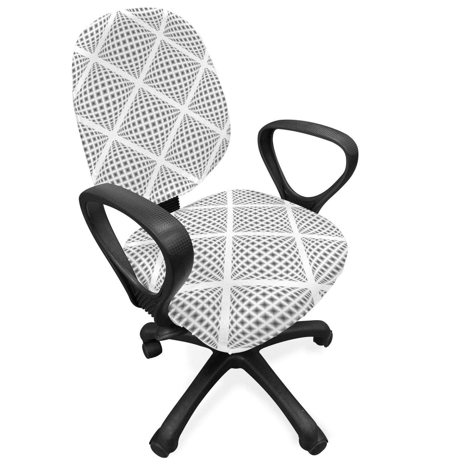 Ambesonne Grey Office Chair Slipcover - Digital Geometric Diamond Pattern with Dashed Web Lines - Stretchable & Washable Fabric Cover - Standard Size - Perfect for Home Office, Gaming Chair, or Conference Room Decor