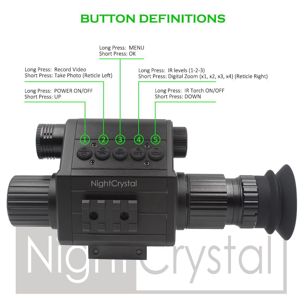 1080P HD Tactical Hunting Night Vision Scope with Built-in IR Flashlight, OLED Screen, DVR & Adjustable Crosshairs - Perfect for Night Hunting, Wildlife Observation & Security Surveillance