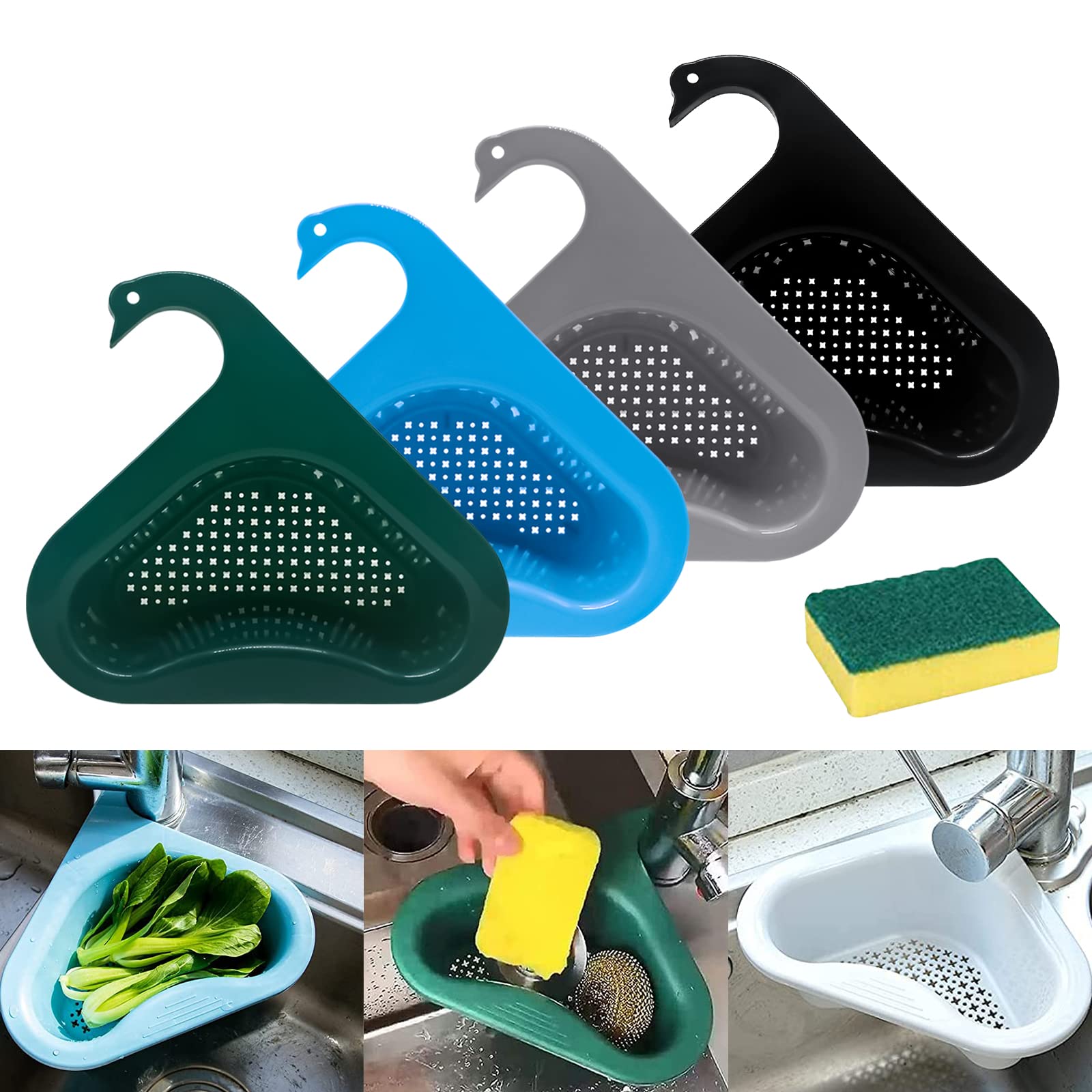 4 Pcs Dark Swan Drain Basket for Kitchen Sink - Multifunctional Triangle Sink Strainer, Perfect for Square Corner Sinks, Ideal for Daily Dishwashing and Food Prep