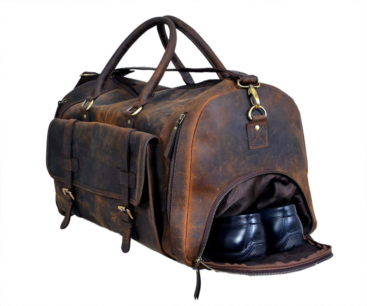 20 Inch Full Grain Leather Duffel Bag for Men & Women - Travel, Overnight, Weekend, Gym & Sports Duffle - Perfect for Business Trips, Workouts & Vacation Getaways