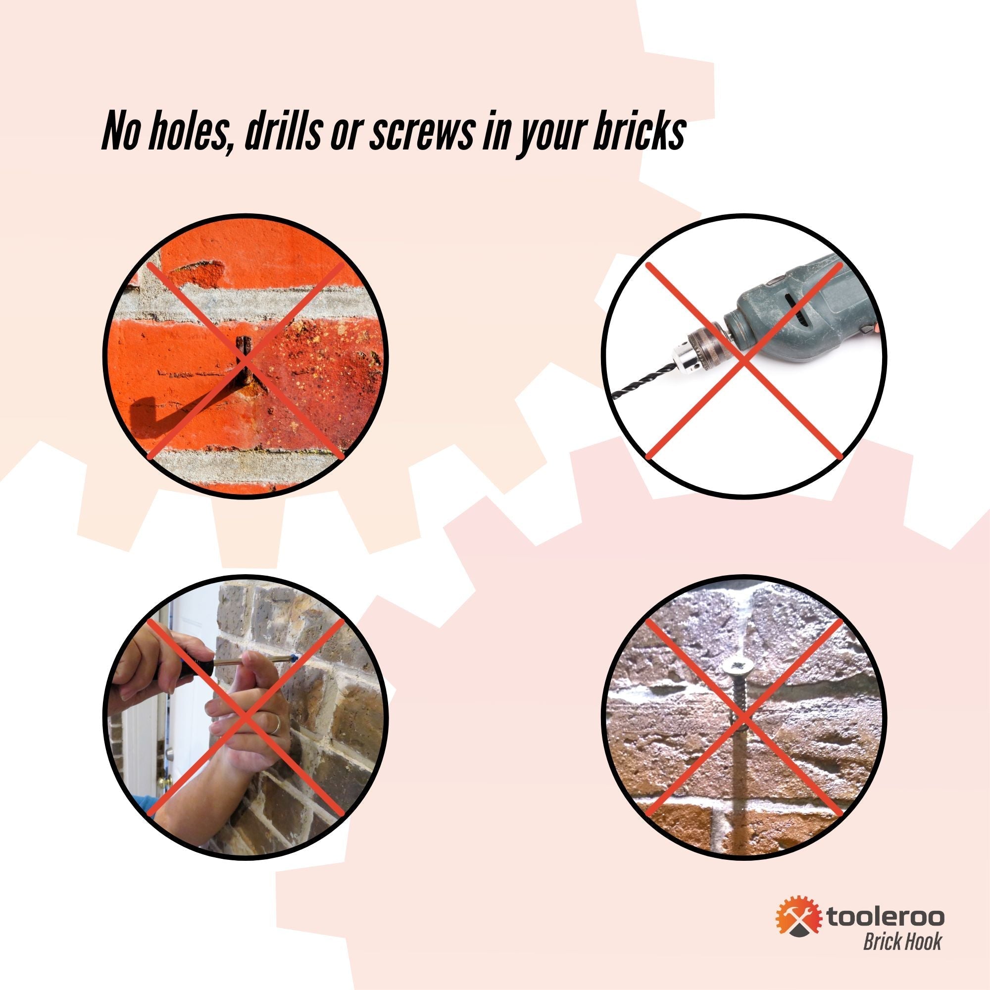 10 Pack 155-165mm (6-6.5 Inch) Brick Hooks - Heavy Duty Wall Clips for Hanging Pictures, Plants, Mirrors & Decor - Perfect for Indoor & Outdoor Use