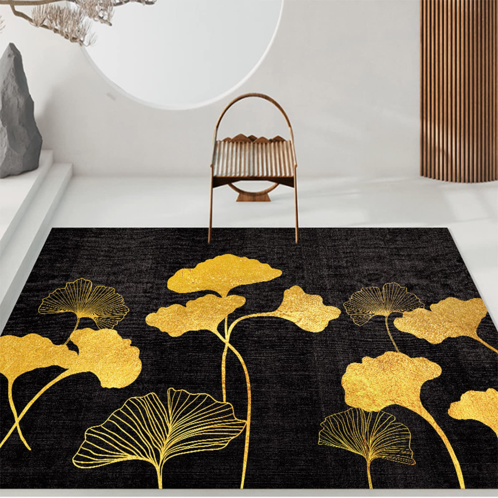 Premium SXGCH Area Rugs 5.2x5.9ft Black with Golden Leaves - Soft Indoor Floor Mat for Bedroom, Living Room, Dining Room & Nursery - Home Decor Accent Rug for Cozy Spaces