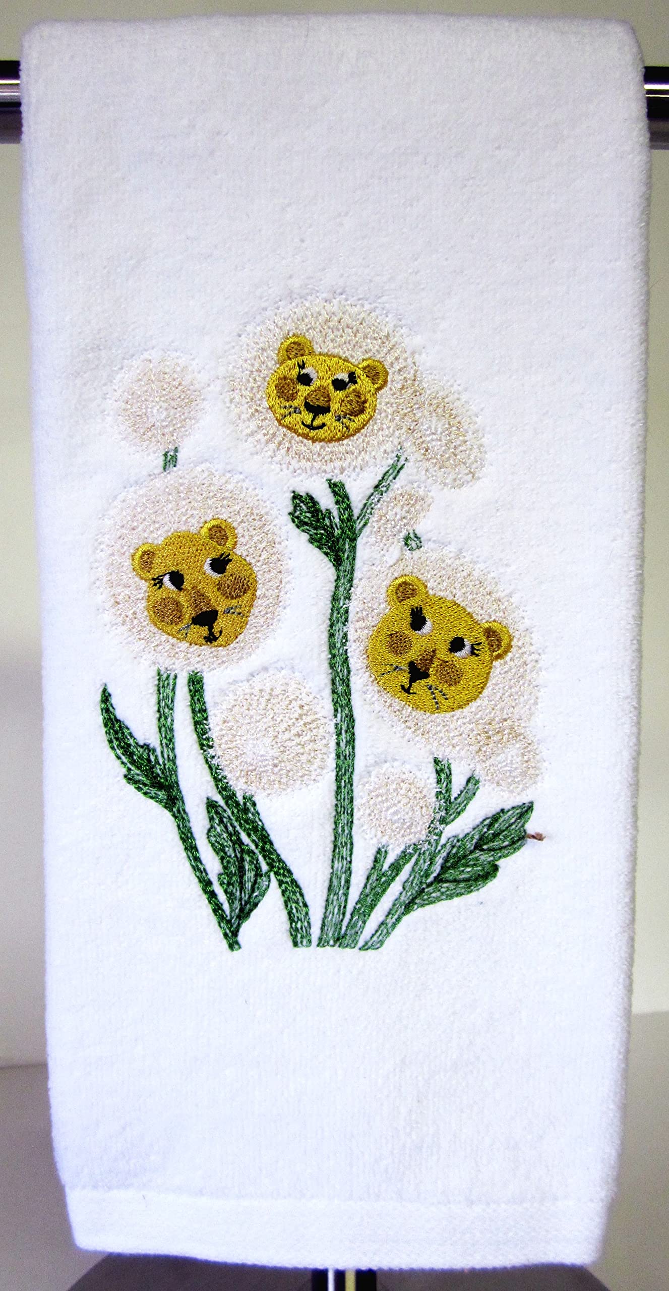 Adorable Dandy Lions Embroidered Hand Towel Set - Soft Absorbent Cotton Kitchen & Bathroom Towels for Decor, Gifts, and Daily Use