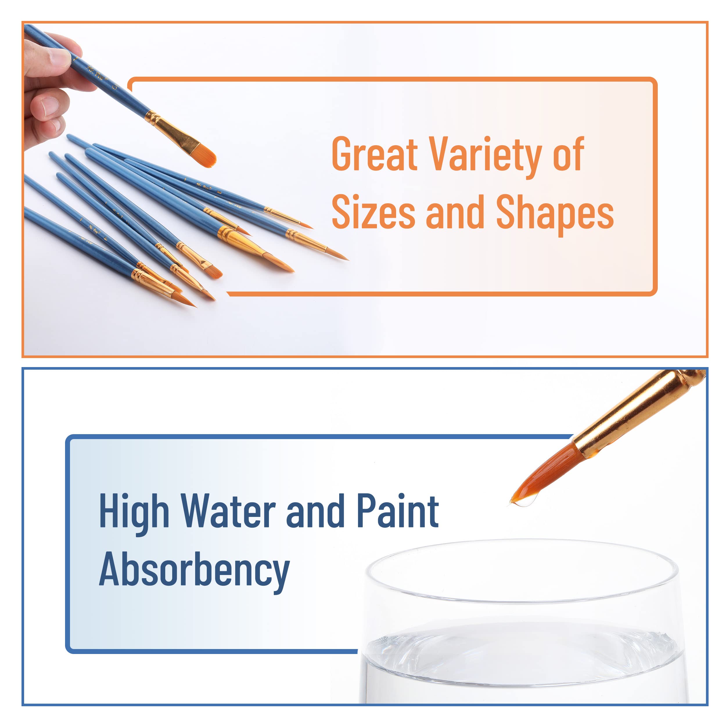 Mr. Pen 10-Piece Acrylic Paint Brush Set - Professional Art Brushes for Acrylic, Watercolor & Drawing | Perfect for Kids, Beginners & Artists | Ideal for Canvas Painting, DIY Crafts & School Art Projects