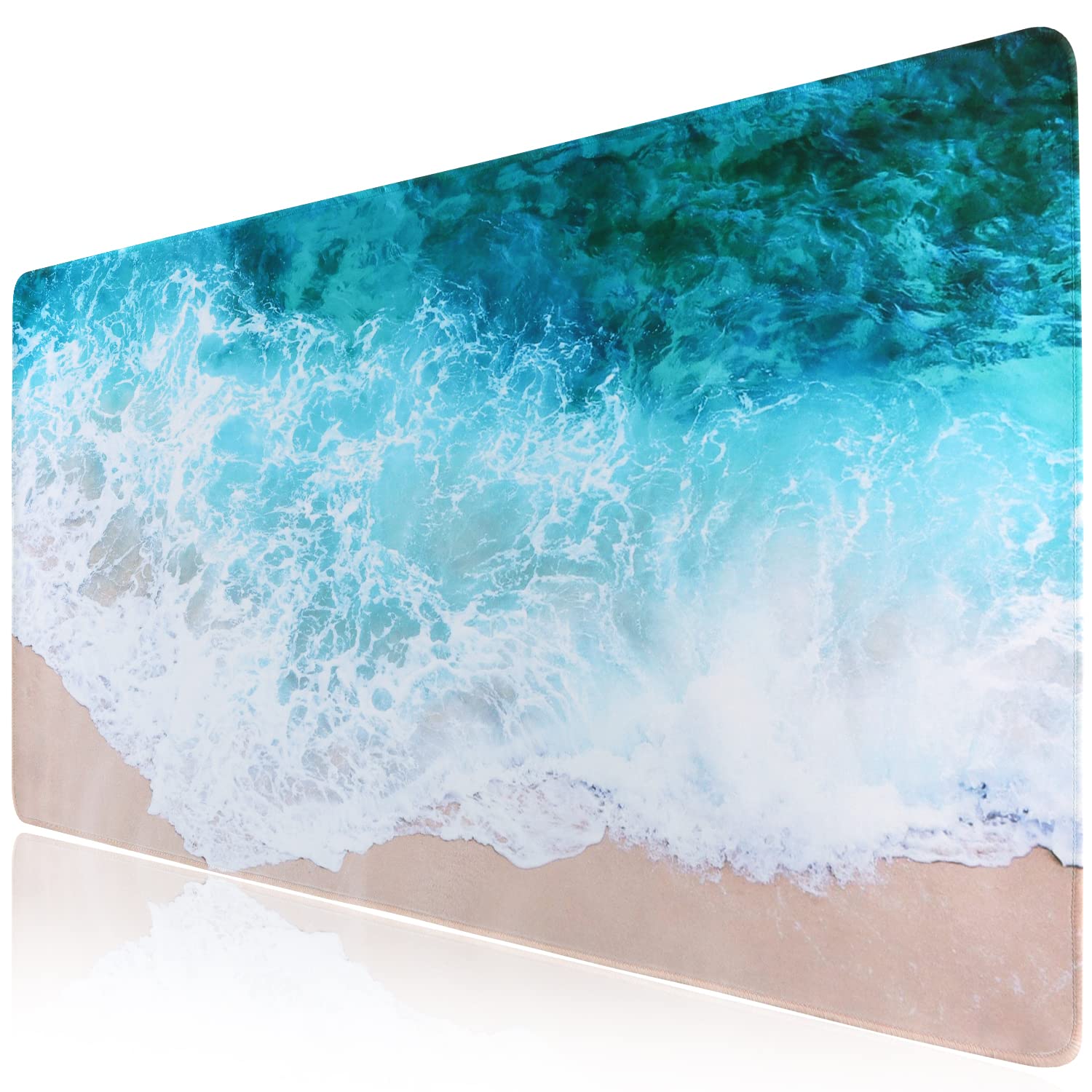 Premium iCasso XXL Gaming Mouse Pad (35.4x15.7 Inch) - Non-Slip Rubber Base, Stitched Edges, Waterproof Desk Mat for PC, Laptop, Keyboard & Mouse - Perfect for Gaming, Office Work & Home Use - Beach Design - Ideal for Esports, Streaming & Productivity Workspace Setup