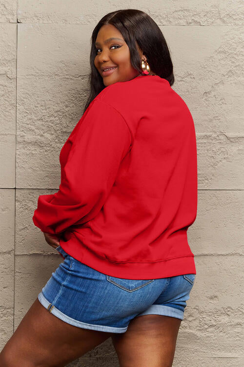 Simply Love Full Size HELLO CHRISTMAS Long Sleeve Sweatshirt - Cozy Holiday Pullover for Women, Festive Winter Outfit, Perfect for Christmas Parties & Family Gatherings