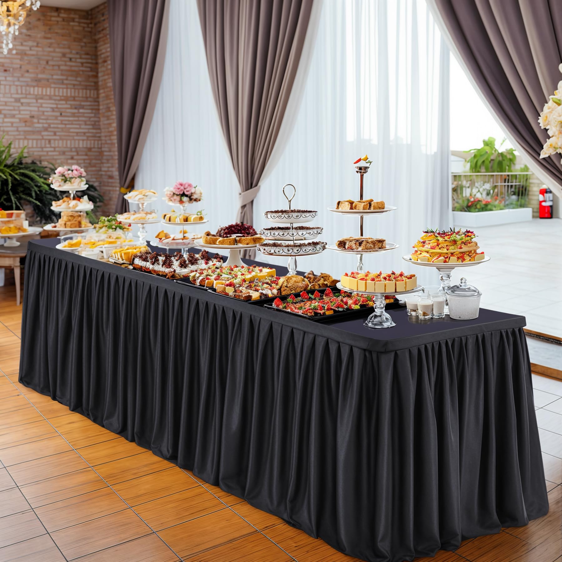 Premium Black Polyester Tablecloth for 6ft Rectangle Tables - Wrinkle-Free Fitted Cover with Elegant Pleated Ruffle Skirt - Perfect for Weddings, Baby Showers, Birthday Parties & Special Events (72x126 Inches) - Ideal for Banquet Halls, Catering Services & Home Decor