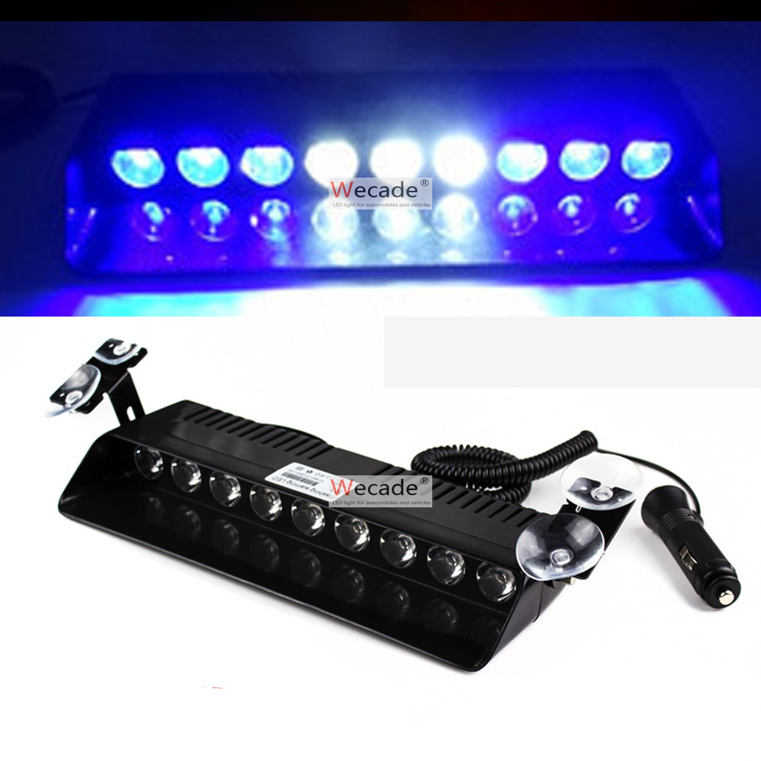 Wecade® 9 LED 9W Super Bright Strobe Dash Lights for Cars & Trucks - 16 Flash Patterns, Blue/White/Blue - Emergency Warning Lights for EMS, Police, Law Enforcement & Security Vehicles - Ideal for Roadside Assistance, Traffic Control & Emergency Response