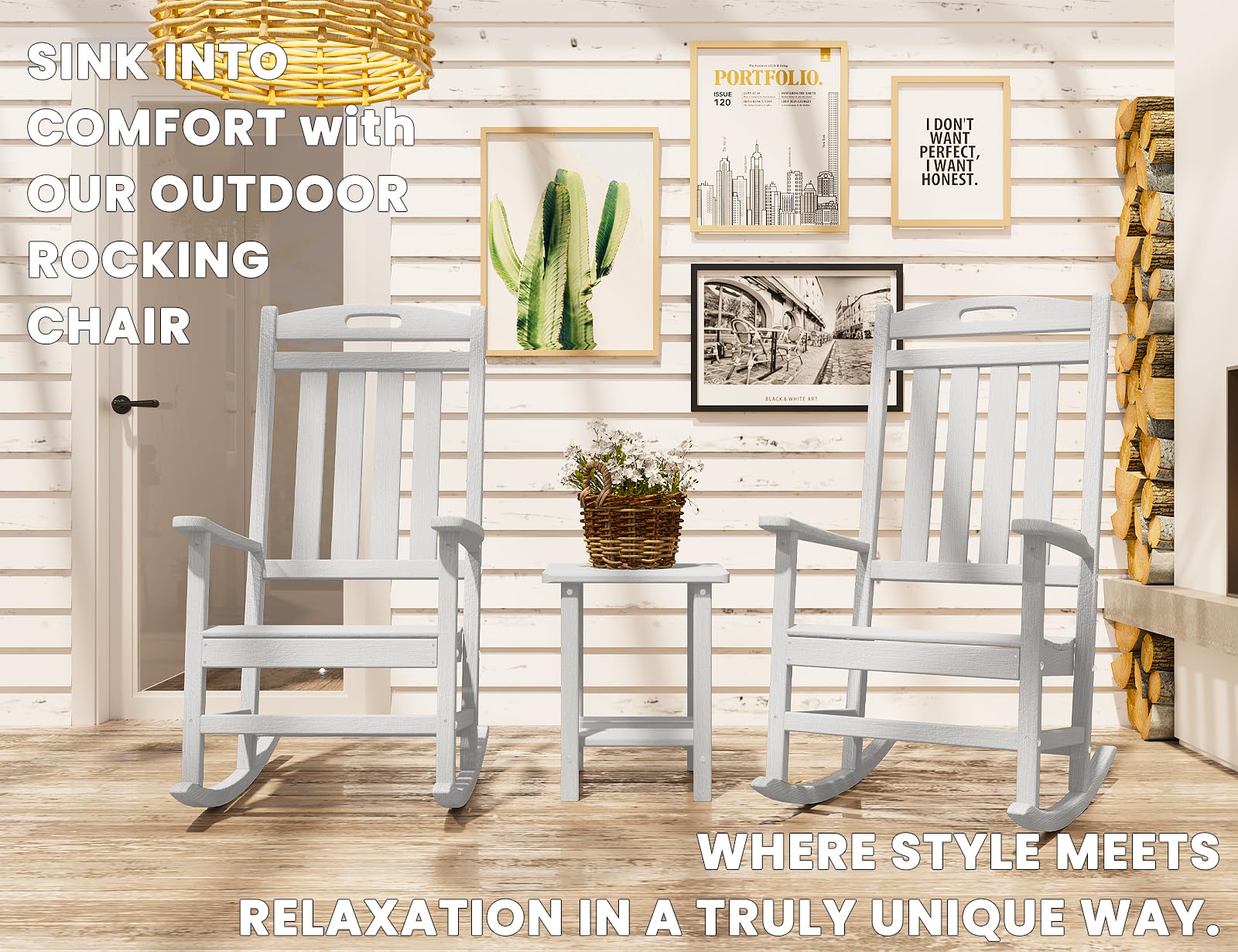 Premium HDPE Outdoor Rocking Chair - All-Weather High Back Patio Rocker for Deck, Porch, Backyard & Garden - Durable White Lawn Chair for Relaxing Indoors & Outdoors - Perfect for Reading, Sunbathing & Enjoying Nature