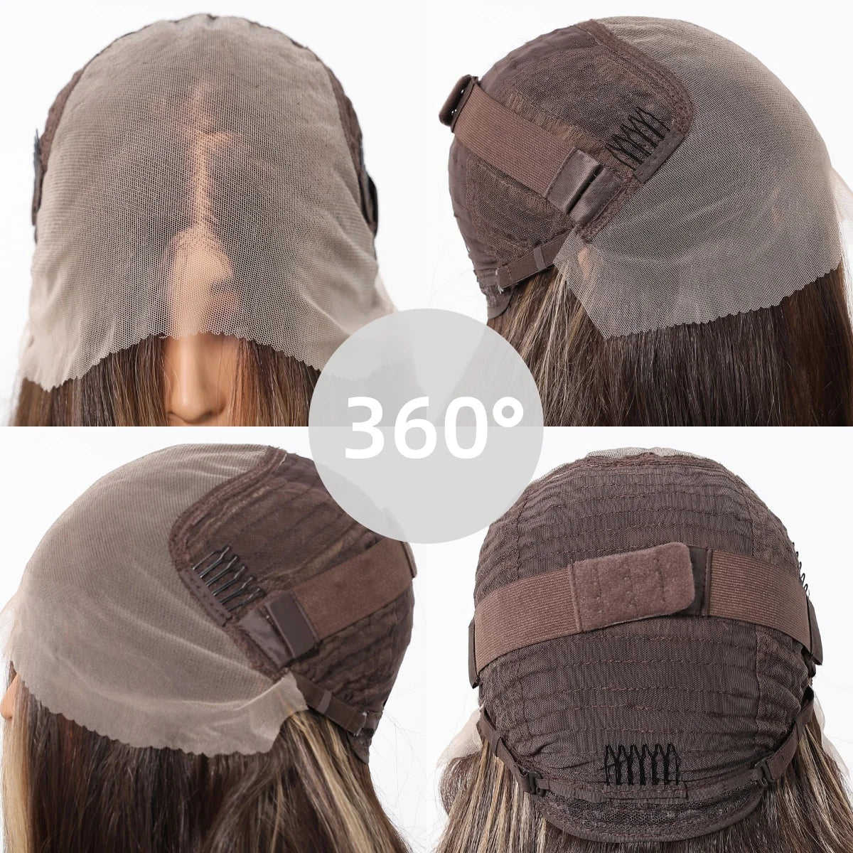 Long Brown Blonde Highlight Synthetic Hair Wig for Women - Natural Looking Straight Shoulder Length Cosplay Costume Party Daily Wear