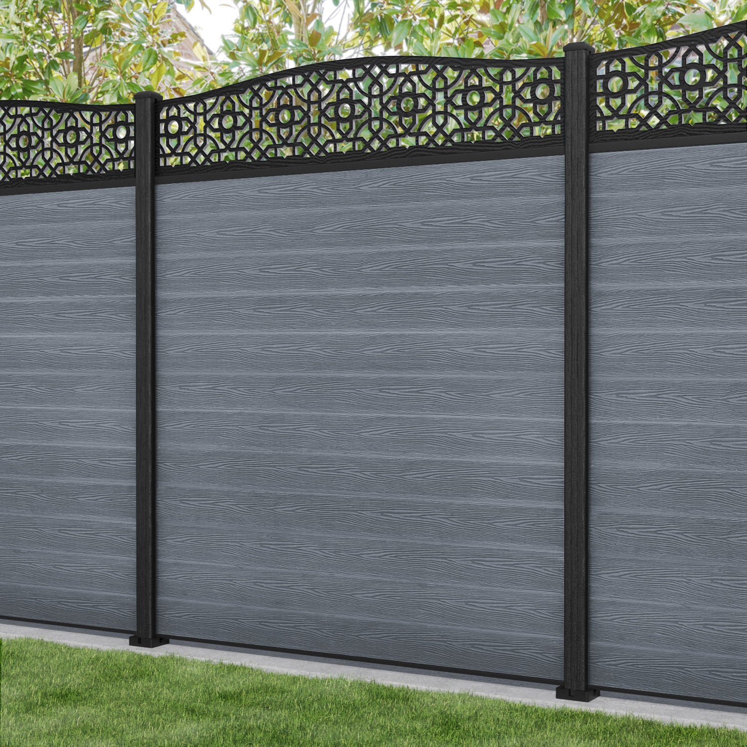Classic Nabila Curved Top Composite Fence Panel - Anthracite Grey - Durable & Low Maintenance - Perfect for Backyard Privacy & Garden Decoration