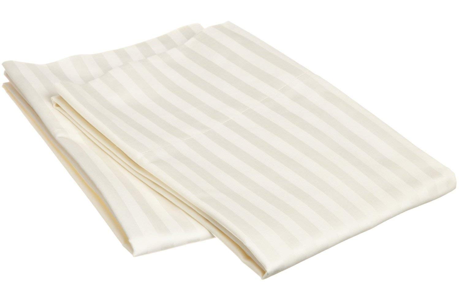 Luxury 650 Thread Count King Size Pillowcases - Premium Long-Staple Cotton, Striped Ivory - Perfect for Master Bedroom, Hotel & Home Decor
