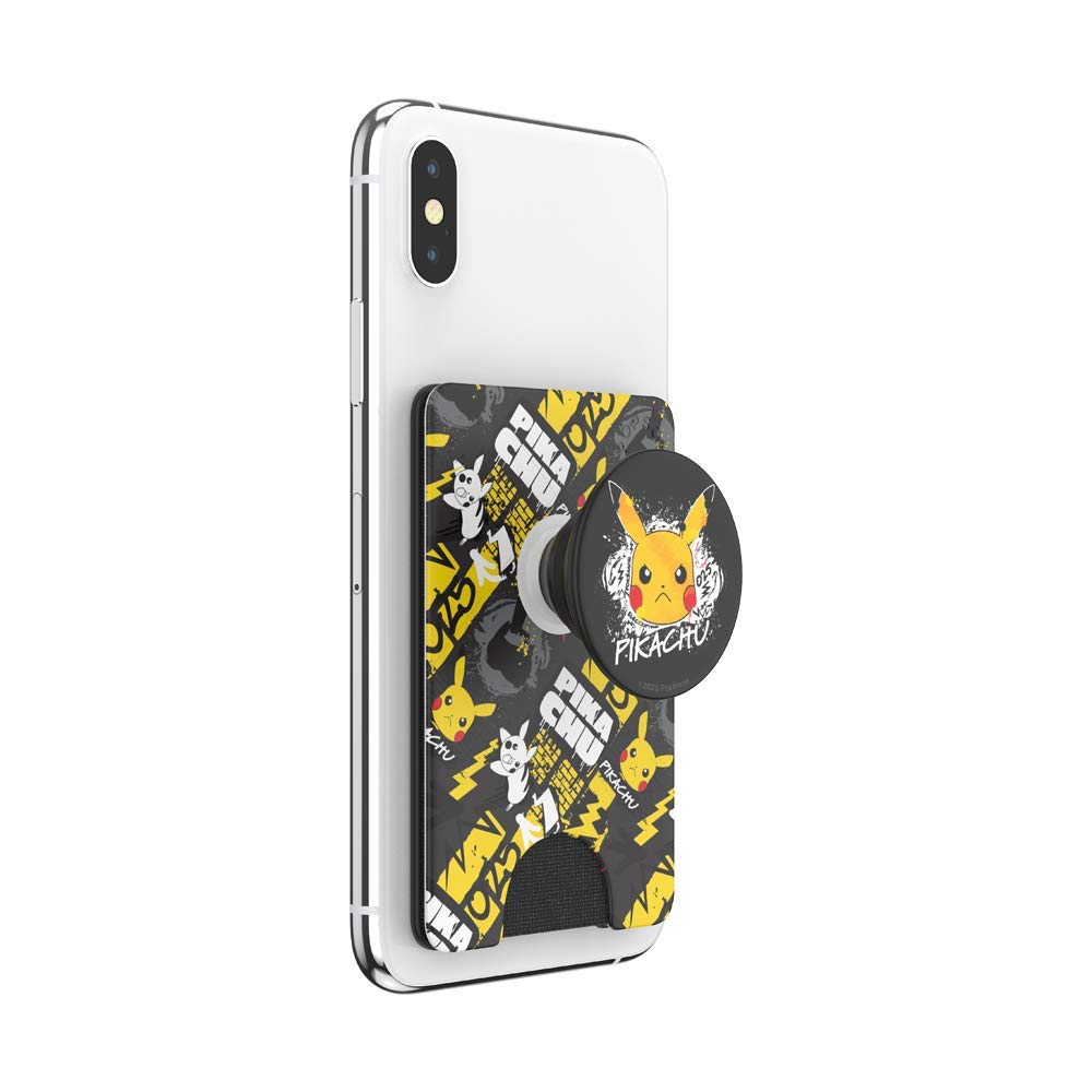 PopSockets PopWallet+ - Swappable & Repositionable Wallet with Pikachu Graffiti Design | Slim RFID Blocking Card Holder for iPhone, Android & Daily Use
