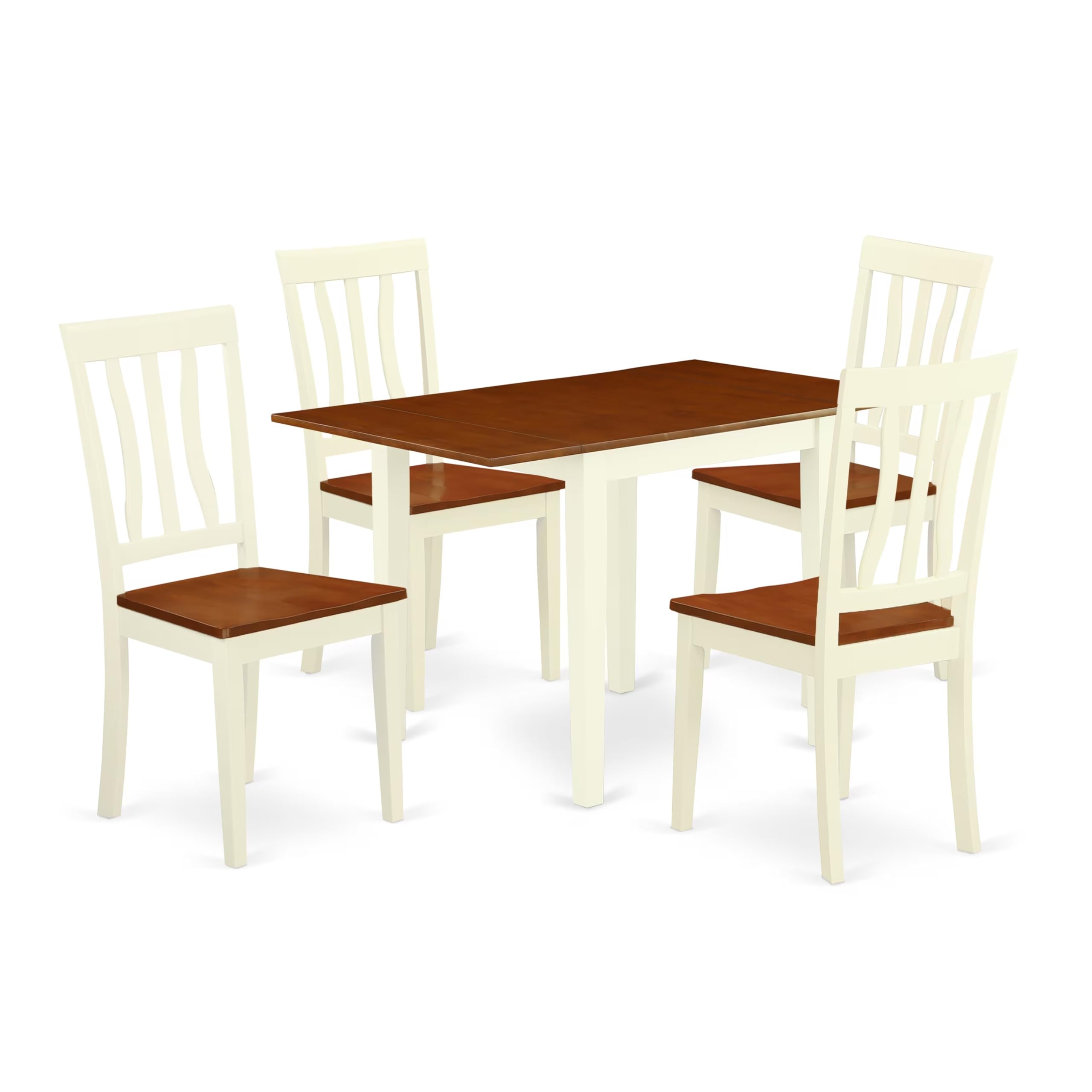 East West Furniture NDAN5-WHI-W 5-Piece Dining Room Set - Rectangle Drop-Leaf Kitchen Table & 4 Chairs, 30x48 Inch, Buttermilk & Cherry - Perfect for Small Spaces, Breakfast Nooks & Cozy Family Meals