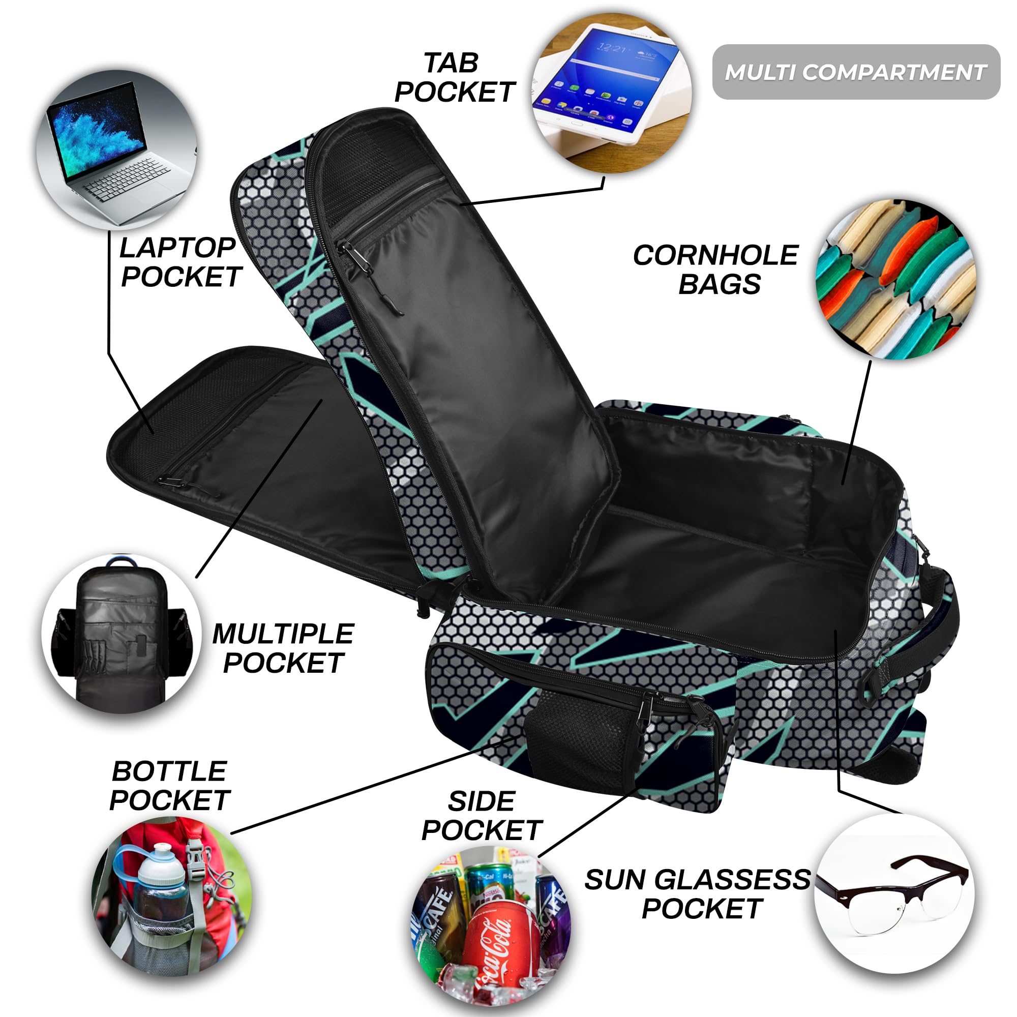 FIGHTSENSE Premium Cornhole Backpack - Holds 24 Bags with Multiple Pockets | Durable Carrying Case for Cornhole Bags | Perfect for Tailgating, Backyard Games & Outdoor Events