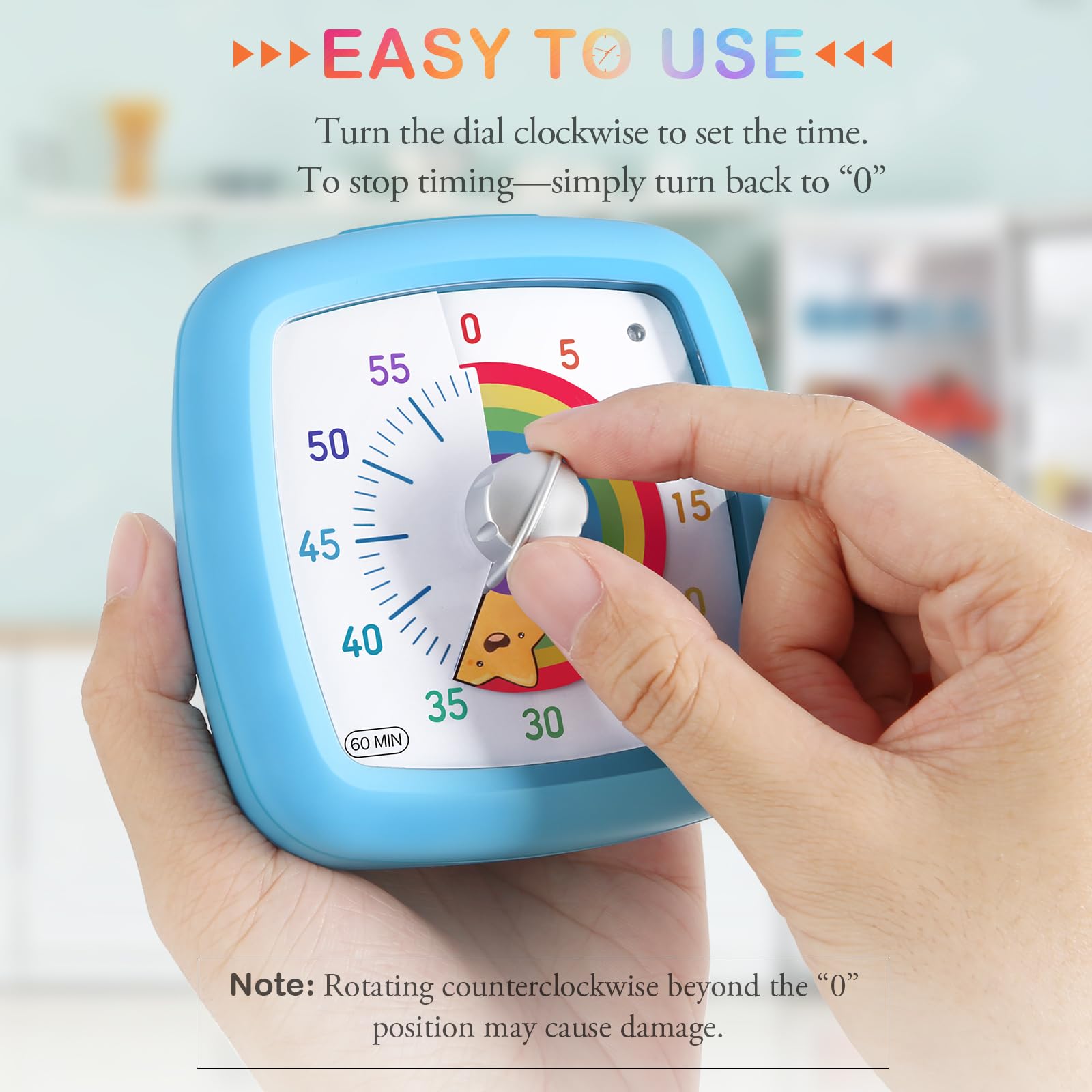 Secura 60-Minute Visual Timer - Silent Countdown Clock for Kids & Adults | Time Management Tool for Studying, Teaching & Productivity (Blue & Star Design) | Perfect for Classrooms, Home Office & ADHD Focus Aid
