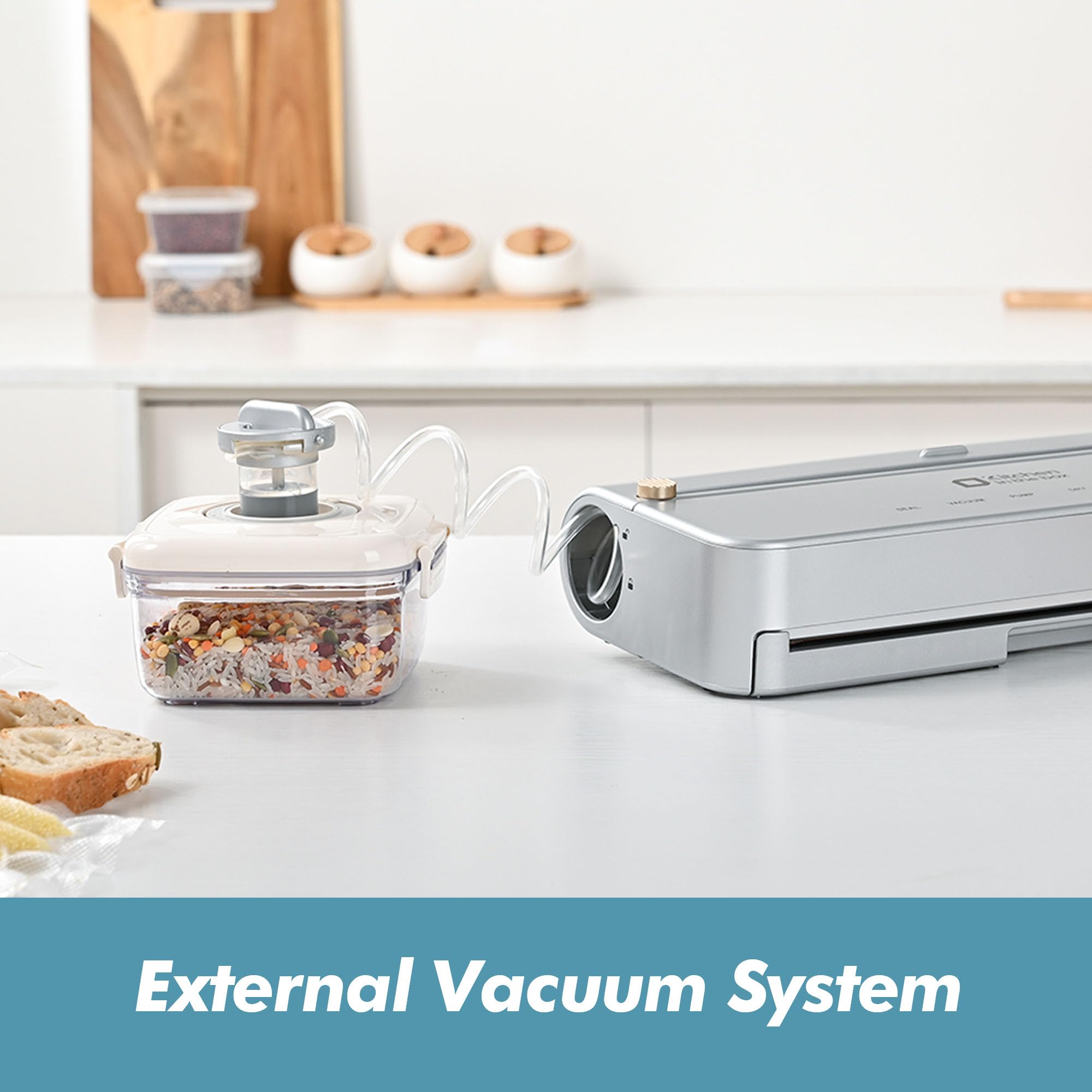 Smart Vacuum Sealer Machine with Bags & Cutter - One-Touch Food Preservation System with External Vacuum - Includes 5M Bag Rolls (Silver) - Perfect for Meal Prep, Sous Vide, and Long-Term Food Storage