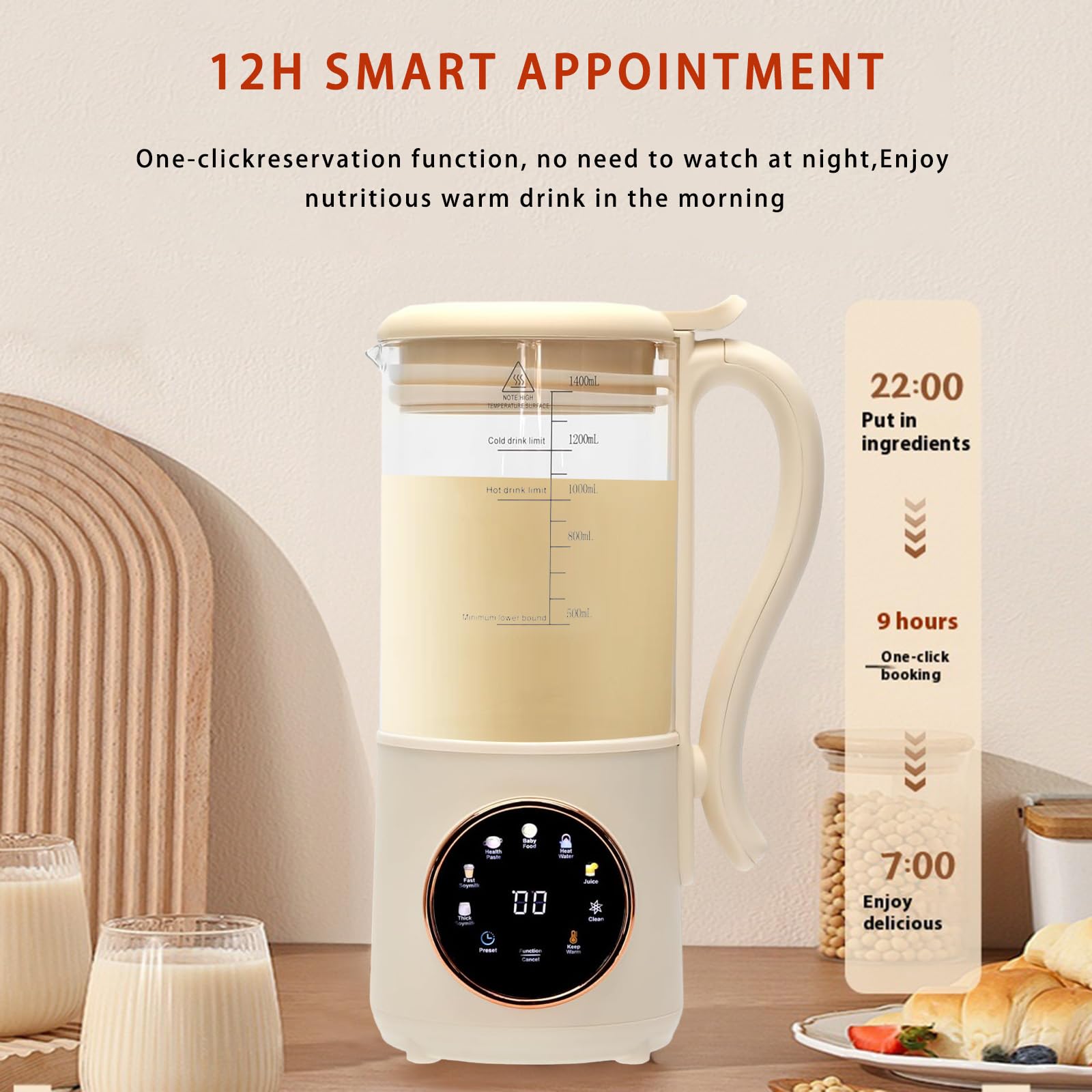 50oz Nut Milk Maker Machine for Homemade Almond, Oat, Soy & Plant-Based Milk - Automatic with Self-Cleaning, Boiling Water, Delay Start & Keep Warm Function - Perfect for Vegan, Dairy-Free & Healthy Lifestyle at Home
