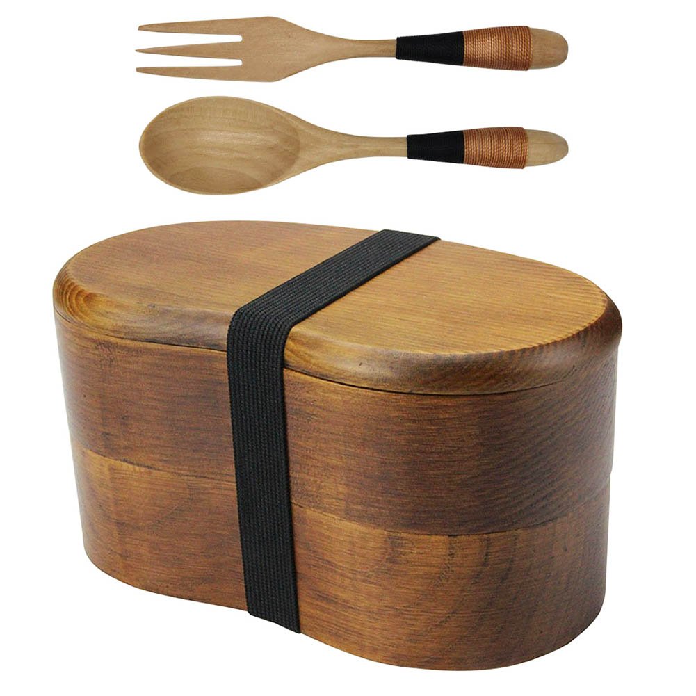 AOOSY Japanese Bento Box - Double Layer Natural Wooden Lunch Box for Adults | Eco-Friendly Food Container for Office, Picnic, Hiking & Camping | Perfect for Meal Prep & On-the-Go Dining