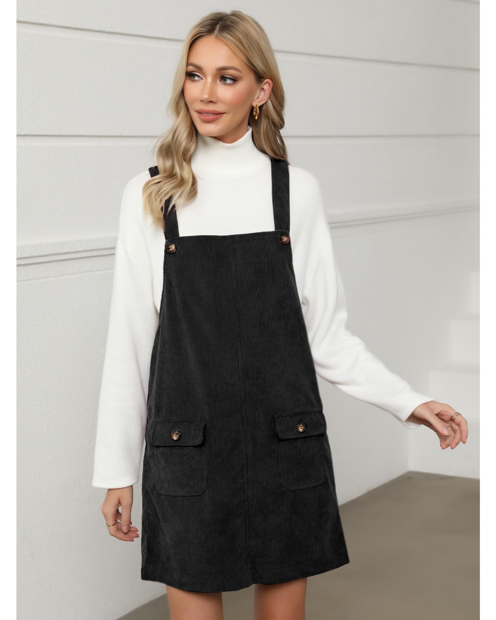 Luvamia Women's Corduroy Overall Dress with Adjustable Straps & Pockets - Casual Pinafore Short Dresses for Everyday Wear, Fall Fashion, Date Night & Weekend Outfits