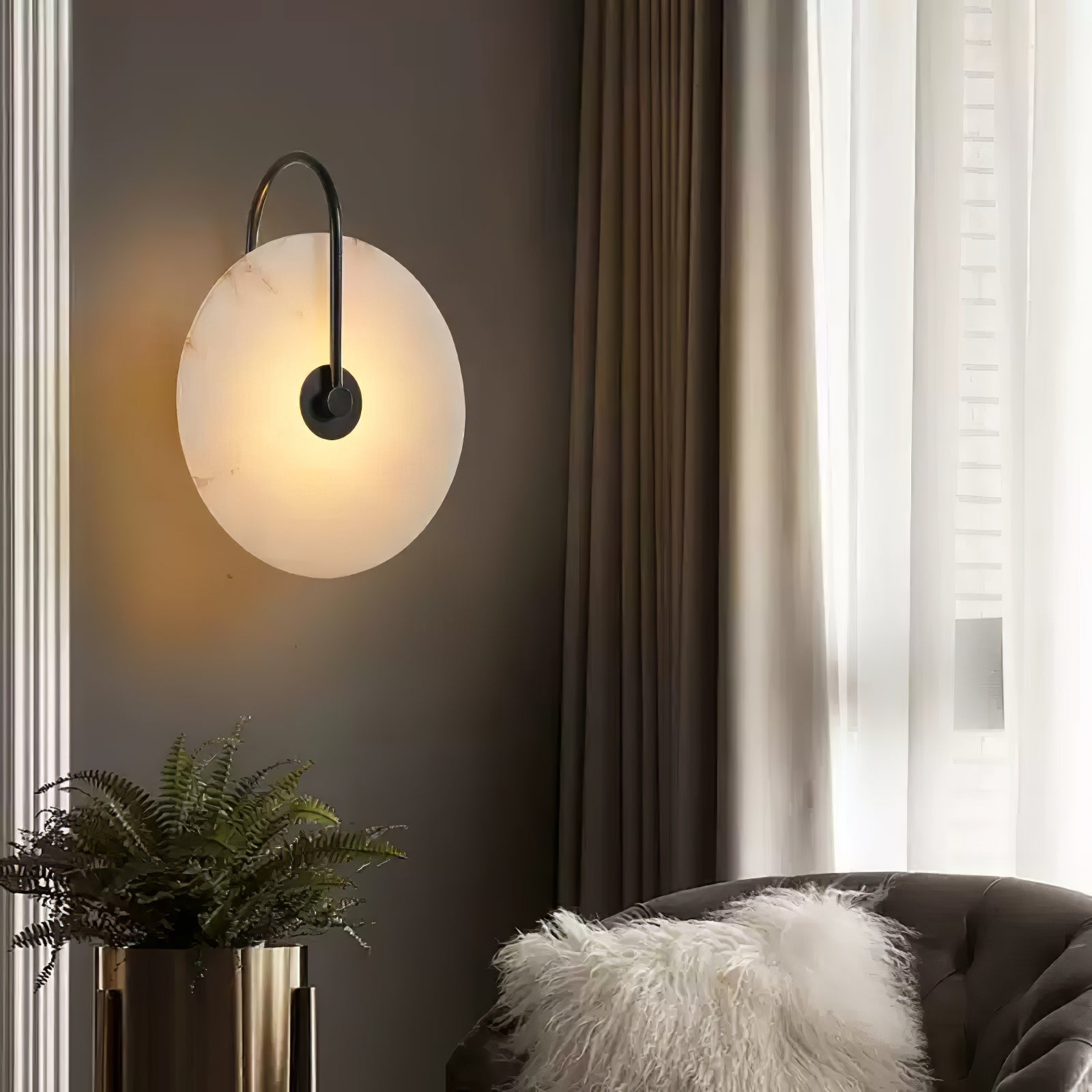 Alabaster LED Plug-In Wall Sconce Light - Modern Plug In Wall Lamp for Bedroom, Living Room, and Hallway Lighting