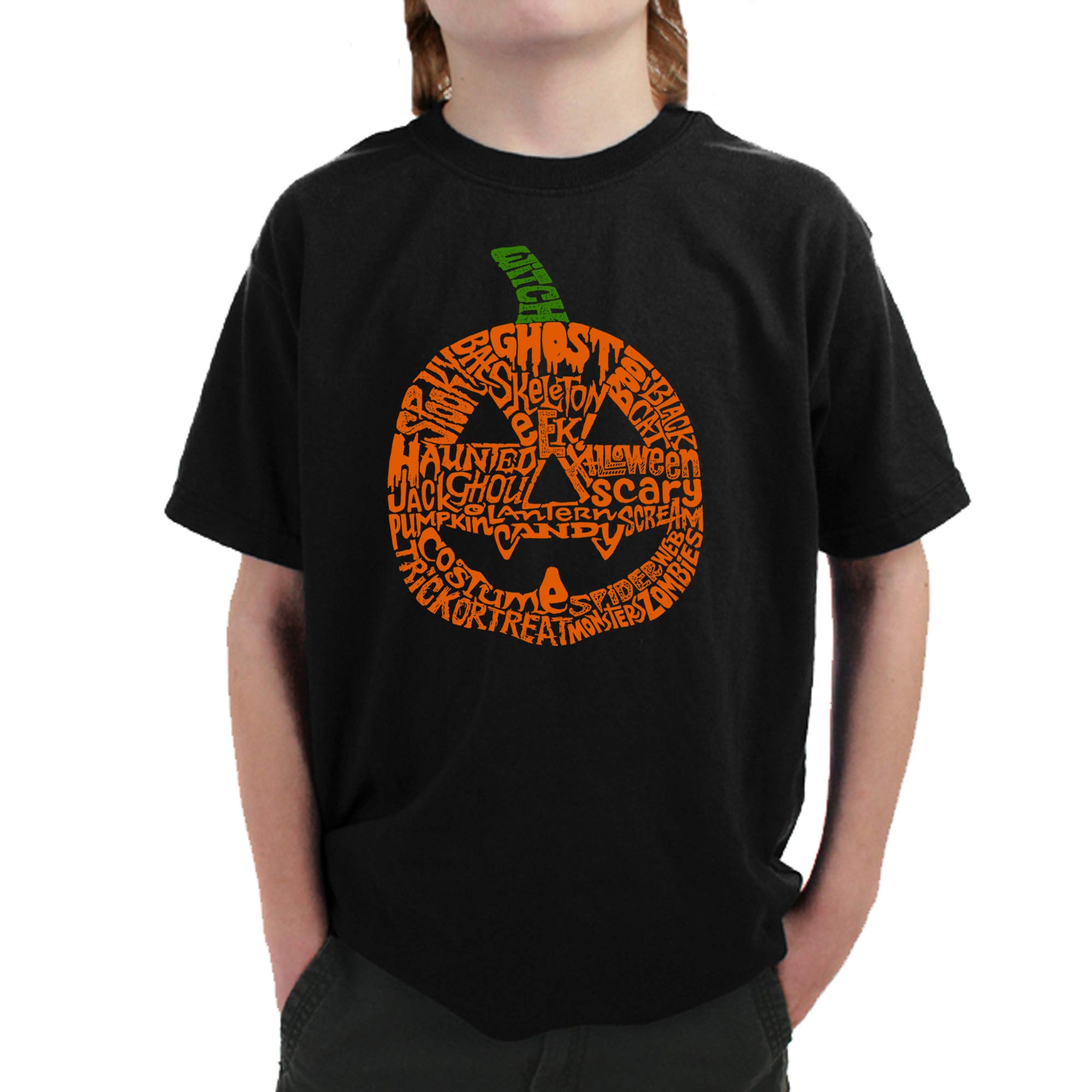 LA POP ART Boys' Word Art Graphic T-Shirt - Pumpkin Print | Trendy Casual Wear for Kids, School, and Playdates