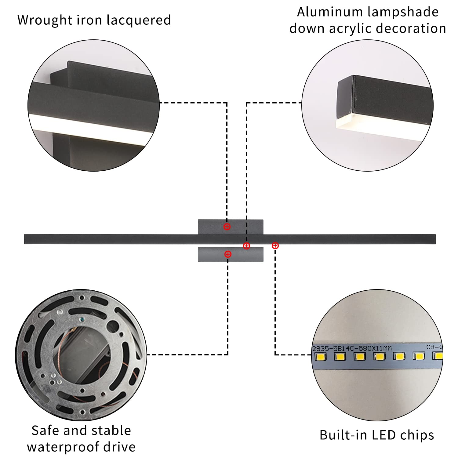 Joossnwell 47.2 Inch LED Vanity Light - Modern Black Bathroom Lighting Fixture with Aluminum Frame, 30W 6000K Cool White - Perfect for Mirror Wall Mount in Contemporary Bathrooms & Dressing Rooms