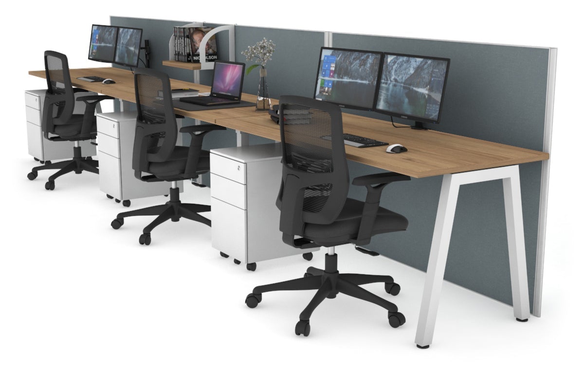 Horizon Quadro 3-Person Standing Desk - 1400L x 700W Adjustable Office Workstation for Collaborative Workspaces | Perfect for Home Offices, Coworking Spaces & Modern Work Environments