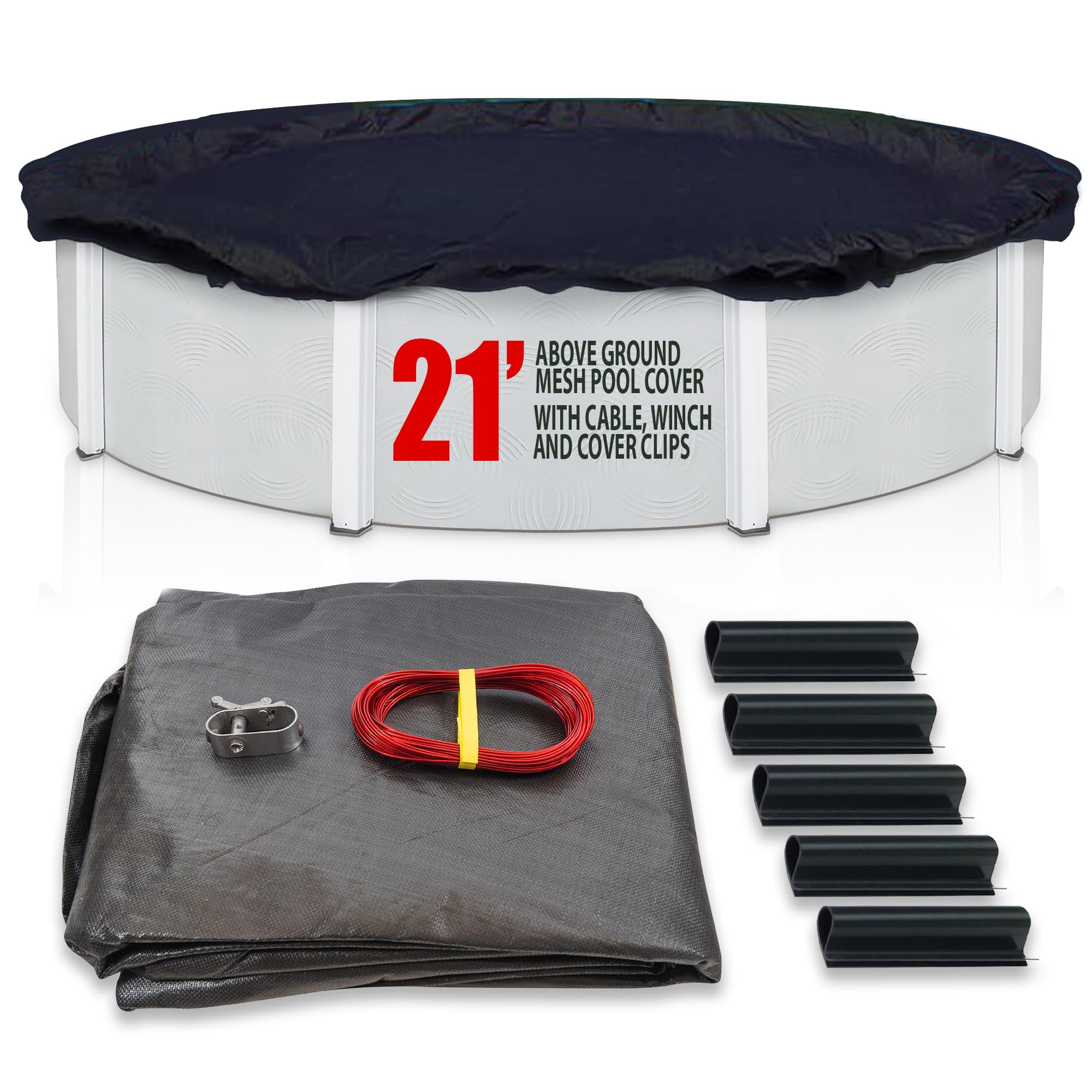 SET SunSolar Energy Technologies - 21ft Round Above Ground Winter Pool Cover with Sturdy Cable & Winch - Heavy Duty Mesh Swimming Pool Cover for Winter Protection - Includes Cover Clips - 8 Year Warranty - Perfect for Seasonal Pool Maintenance and Freeze Protection