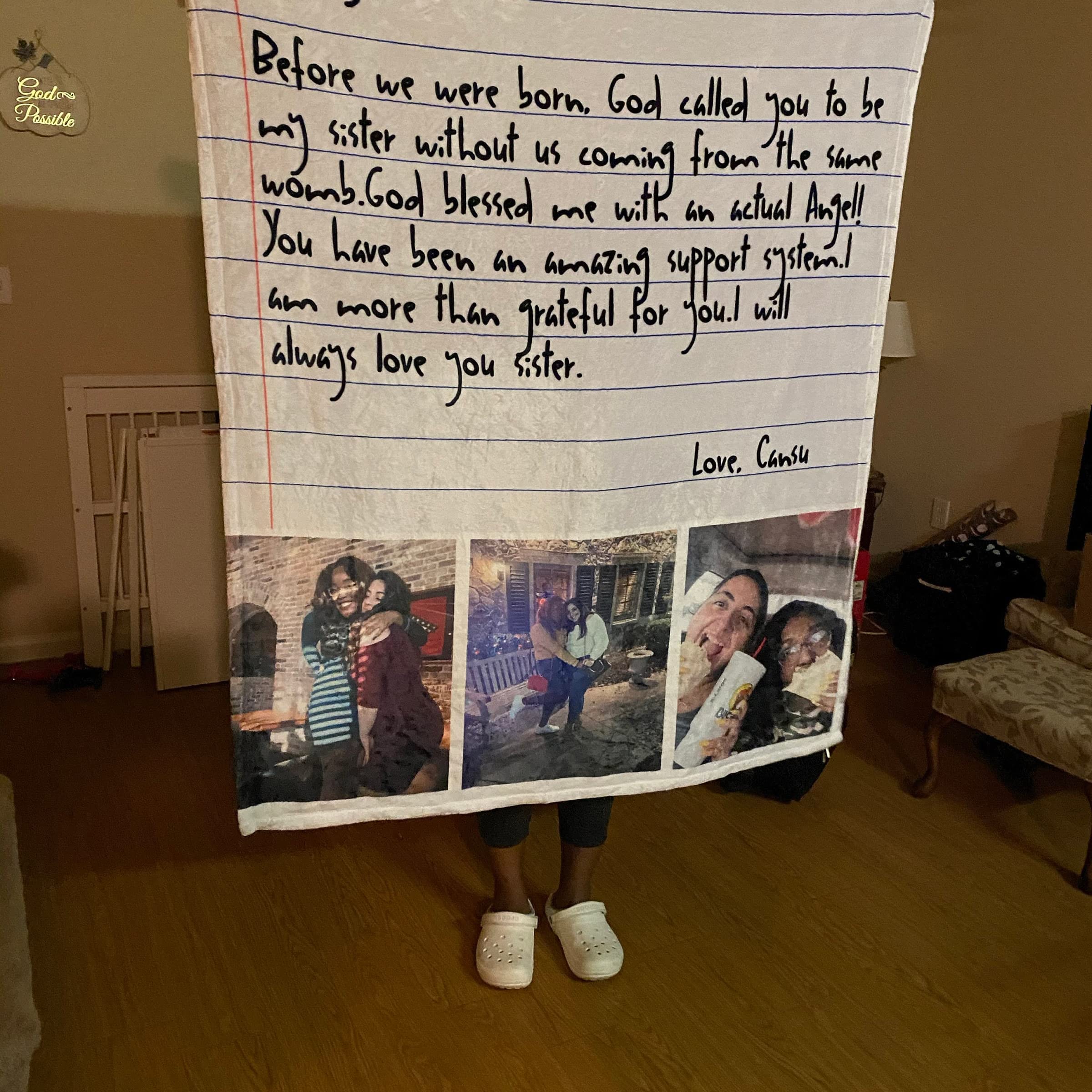 Custom Photo & Text Personalized Blanket for Wife - Love Letter & Name Blanket for Family - Best Gift for Husband/Wife - Birthday, Christmas, Valentine's Day Present - Cozy Home Decor & Romantic Surprise Gift