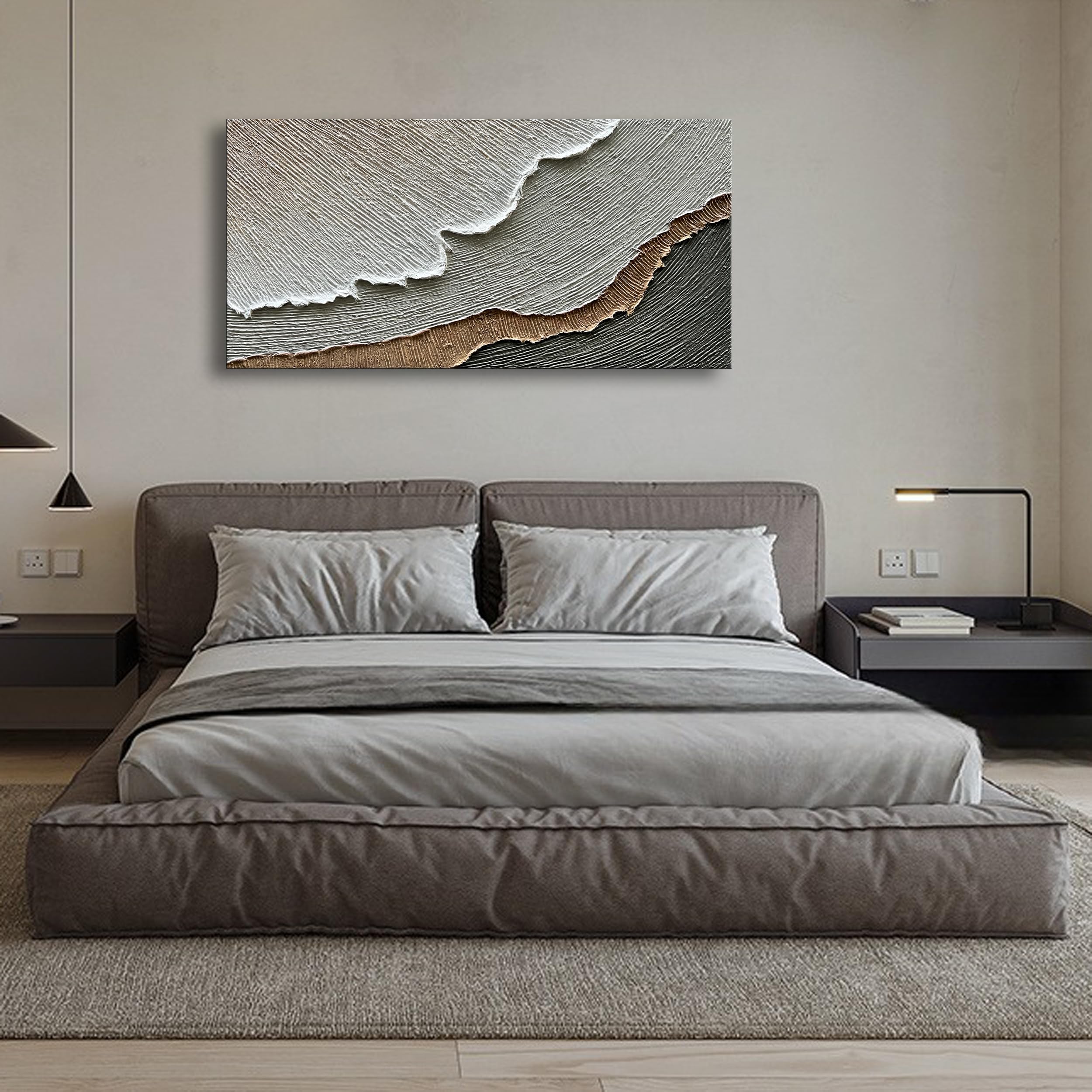 Hand-Painted Thick Texture Abstract Beach Wave Landscape Oil Painting - 24x48 Inch Wall Art for Living Room, Bedroom & Office Decor | NANKAI Premium Home Decoration