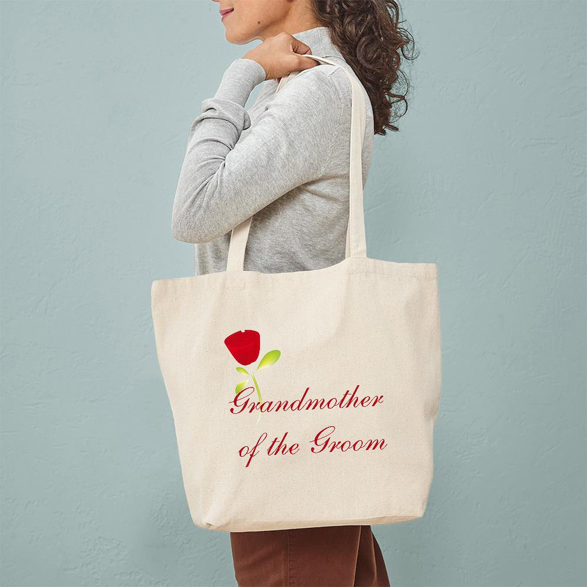 Red Groom's Grandmother Tote Bag - Natural Canvas Reusable Shopping Bag for Weddings, Bridal Showers & Special Occasions | Eco-Friendly Grocery & Beach Tote