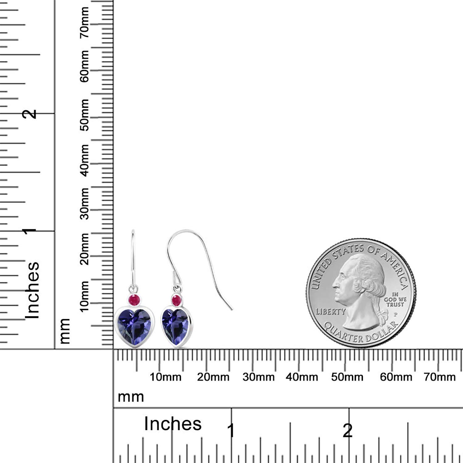 Gem Stone King 925 Sterling Silver Blue Iolite & Red Ruby Heart-Shaped Dangle Earrings for Women - 2.81 CTTW Gemstone Jewelry - Perfect for Valentine's Day Gifts, Anniversary Presents & Special Occasions