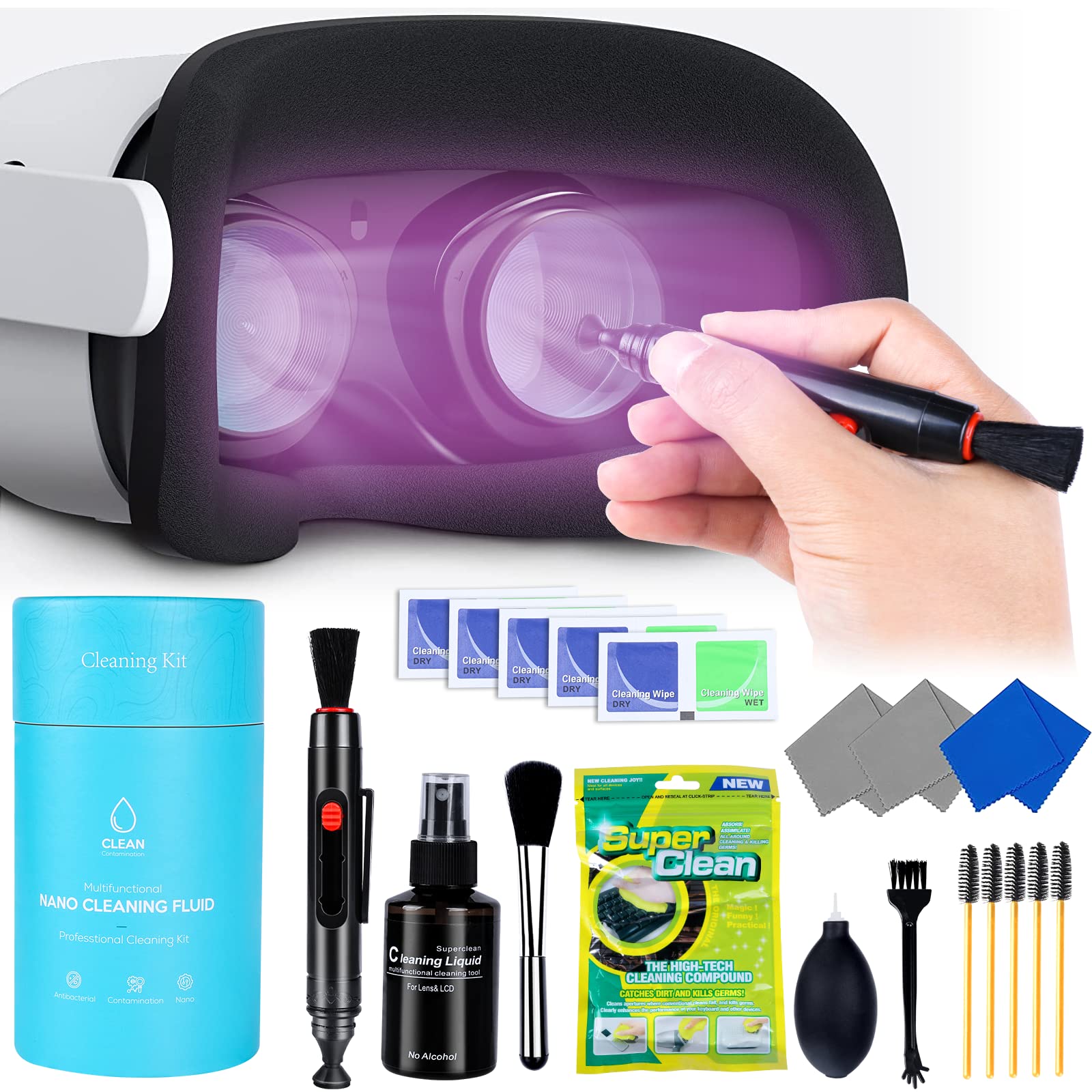 VR Headset Cleaning Kit - Lens Cleaner for Meta Quest 2, Oculus Rift S, HTC Vive Pro, Valve Index, PSVR & More - Safe for VR Headsets, Microsoft HoloLens, Cameras & Optical Lenses - Perfect for Gaming, Virtual Reality & Professional Use