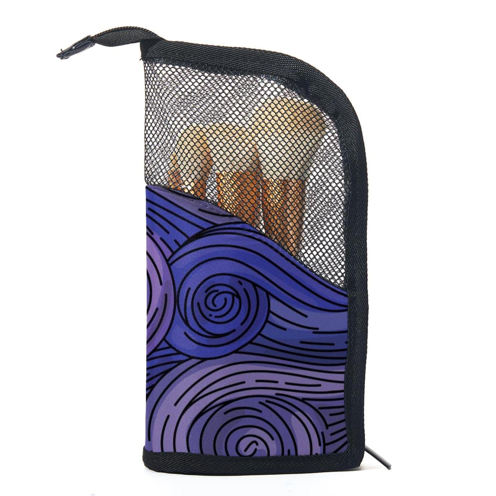 12-Piece Makeup Brush Organizer Bag with Purple Swirl Texture Waves - Portable Travel Cosmetic Brush Holder Case for Professional Makeup Artists & Beauty Enthusiasts - Perfect for Home, Travel & Salon Use
