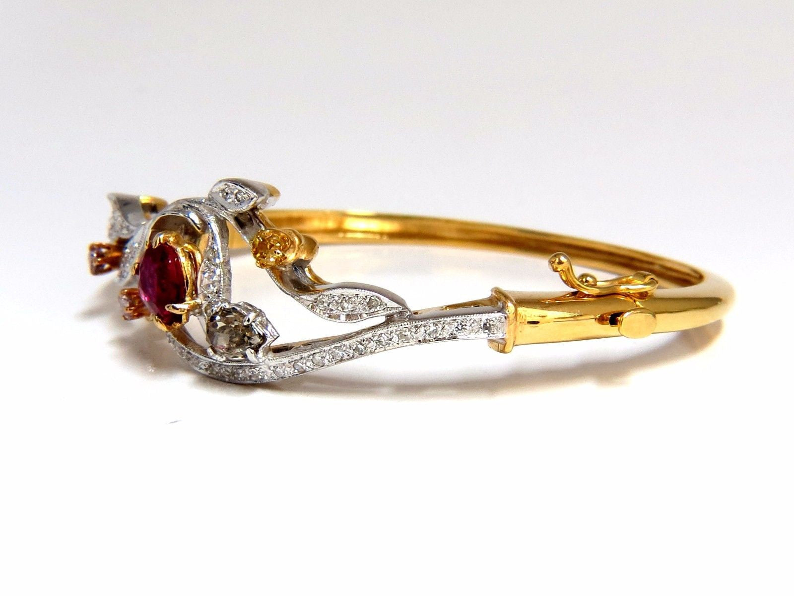 GIA Certified Natural Ruby & Fancy Color Diamond Bangle Bracelet - No Heat Treatment | Elegant Jewelry for Weddings, Anniversaries & Special Occasions