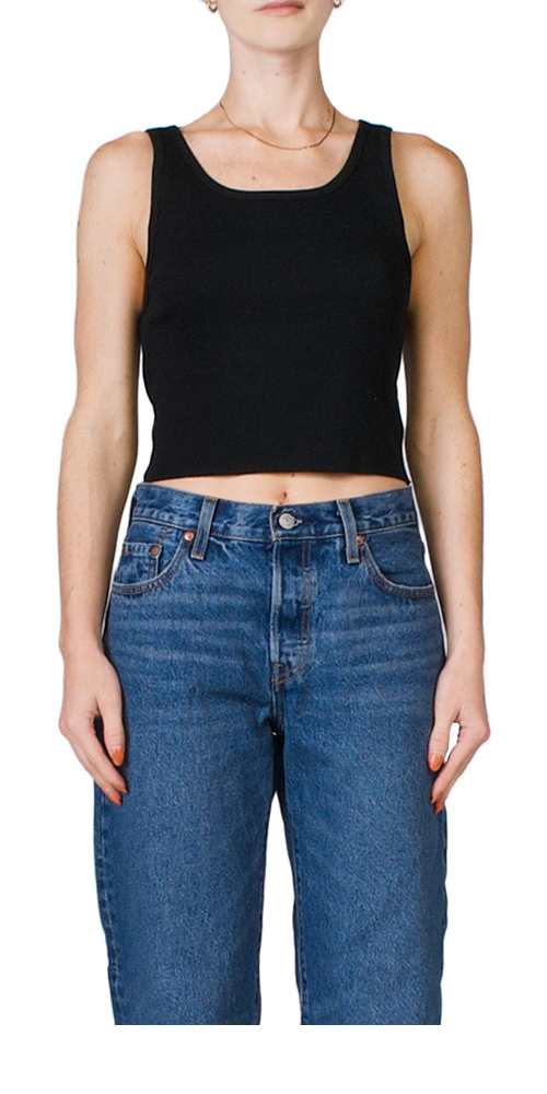 Women's Cropped Scoop Neck Tank Top - Soft Stretchy Black Summer Casual Tee | Perfect for Yoga, Beach & Everyday Wear