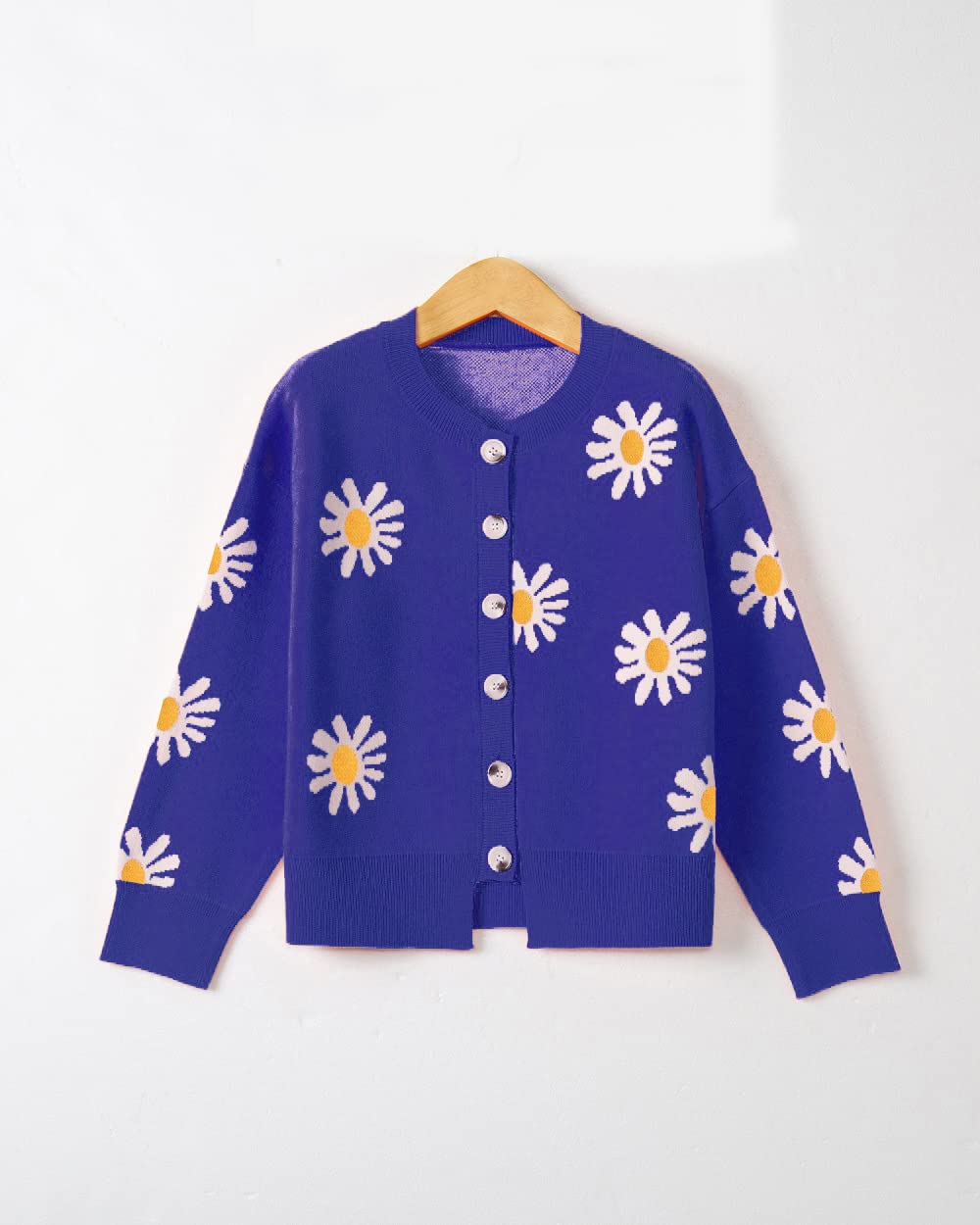 Cute Daisy Flower Cardigan Sweater for Women - Oversized Aesthetic Button Down Open Front Knit Sweater | Perfect for Spring Outfits, Date Nights & Casual Wear